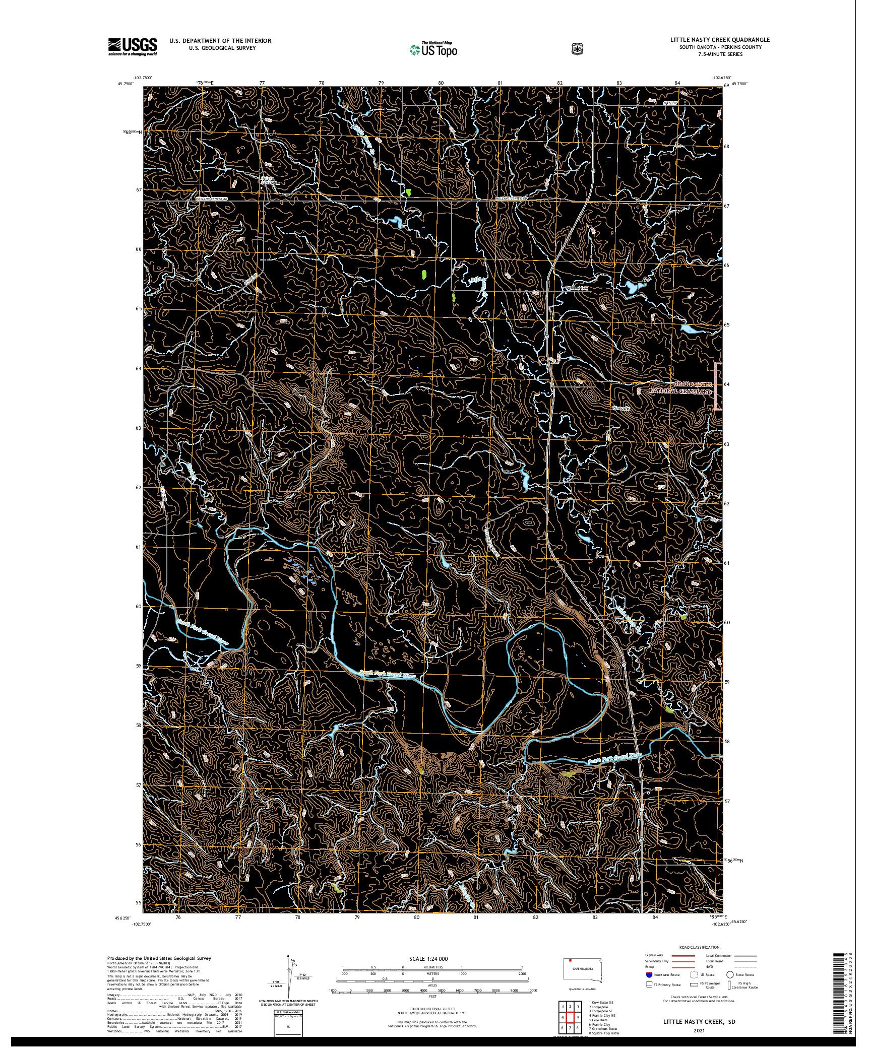 USGS US TOPO 7.5-MINUTE MAP FOR LITTLE NASTY CREEK, SD 2021