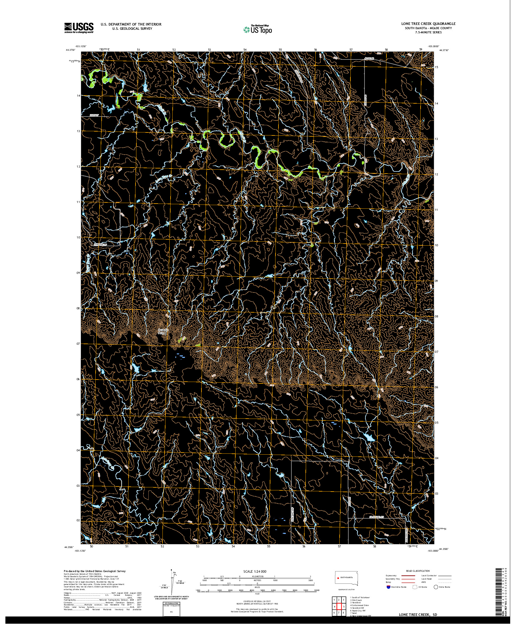 USGS US TOPO 7.5-MINUTE MAP FOR LONE TREE CREEK, SD 2021