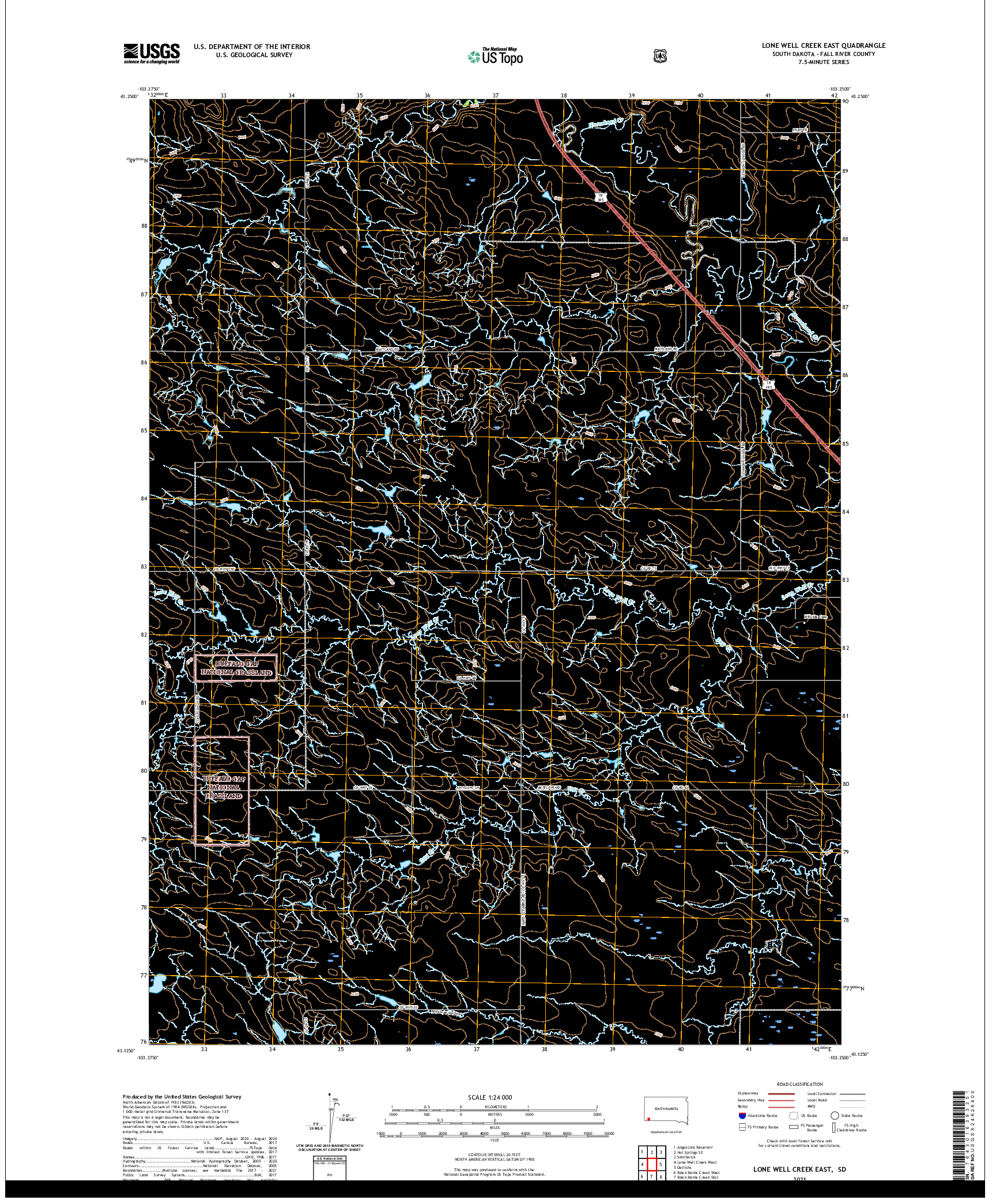 USGS US TOPO 7.5-MINUTE MAP FOR LONE WELL CREEK EAST, SD 2021