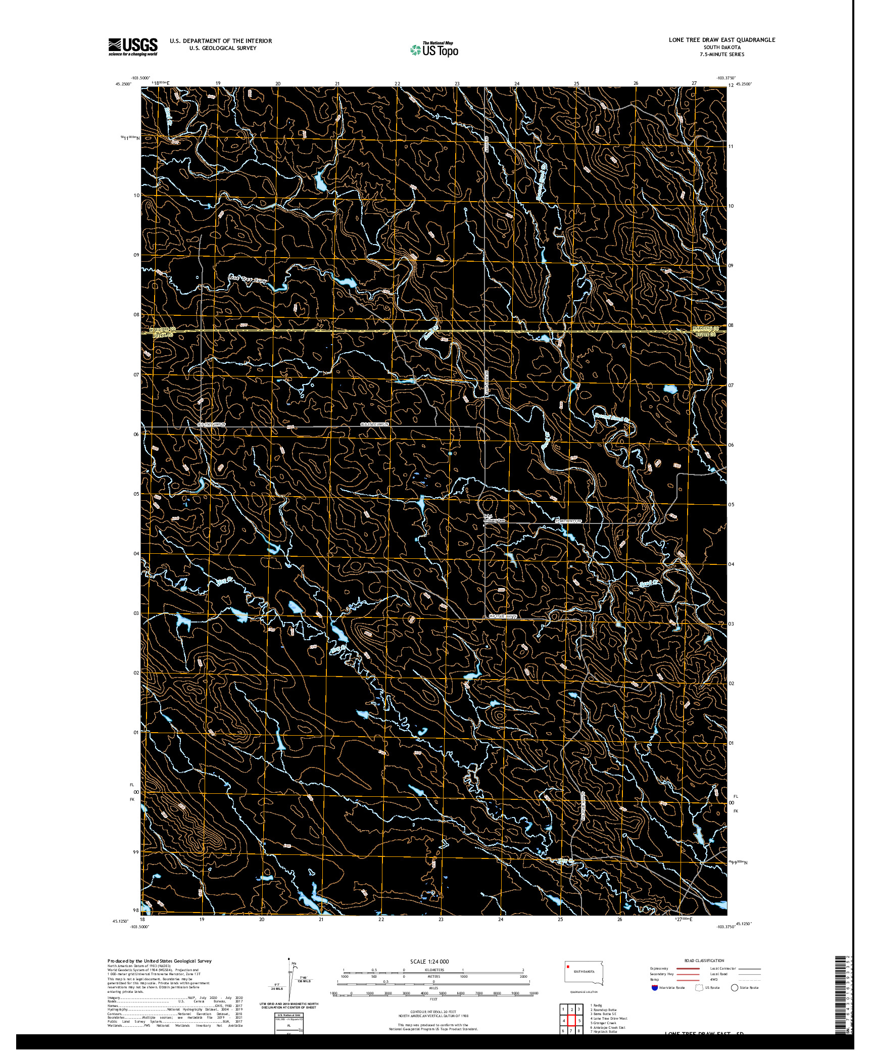 USGS US TOPO 7.5-MINUTE MAP FOR LONE TREE DRAW EAST, SD 2021