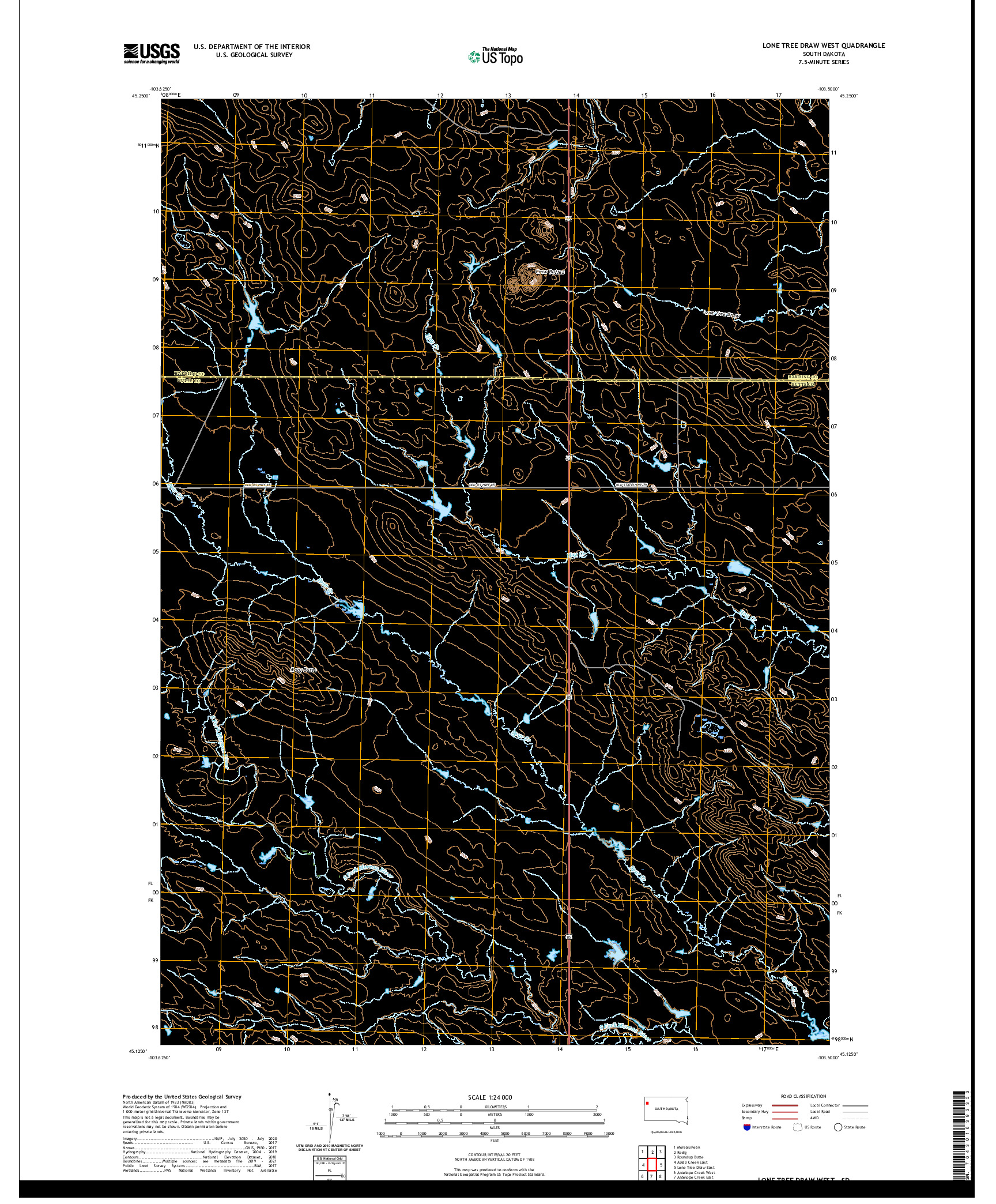 USGS US TOPO 7.5-MINUTE MAP FOR LONE TREE DRAW WEST, SD 2021
