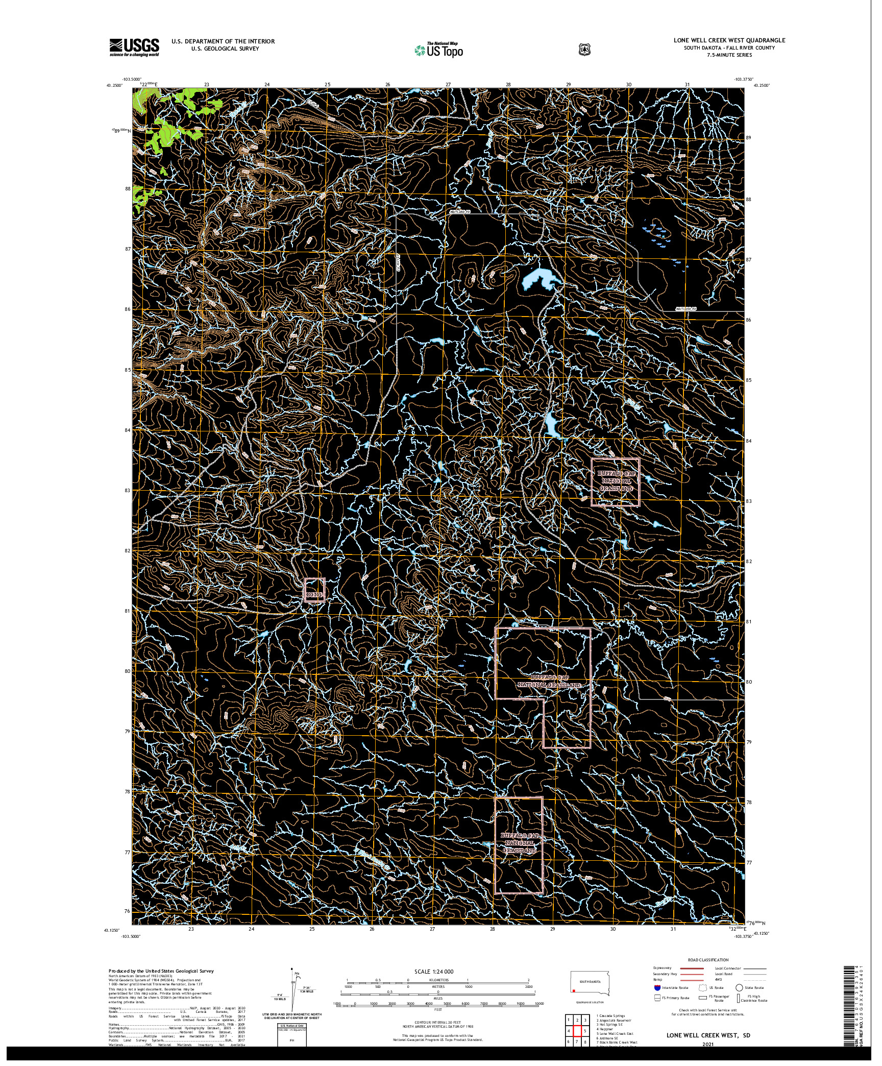 USGS US TOPO 7.5-MINUTE MAP FOR LONE WELL CREEK WEST, SD 2021