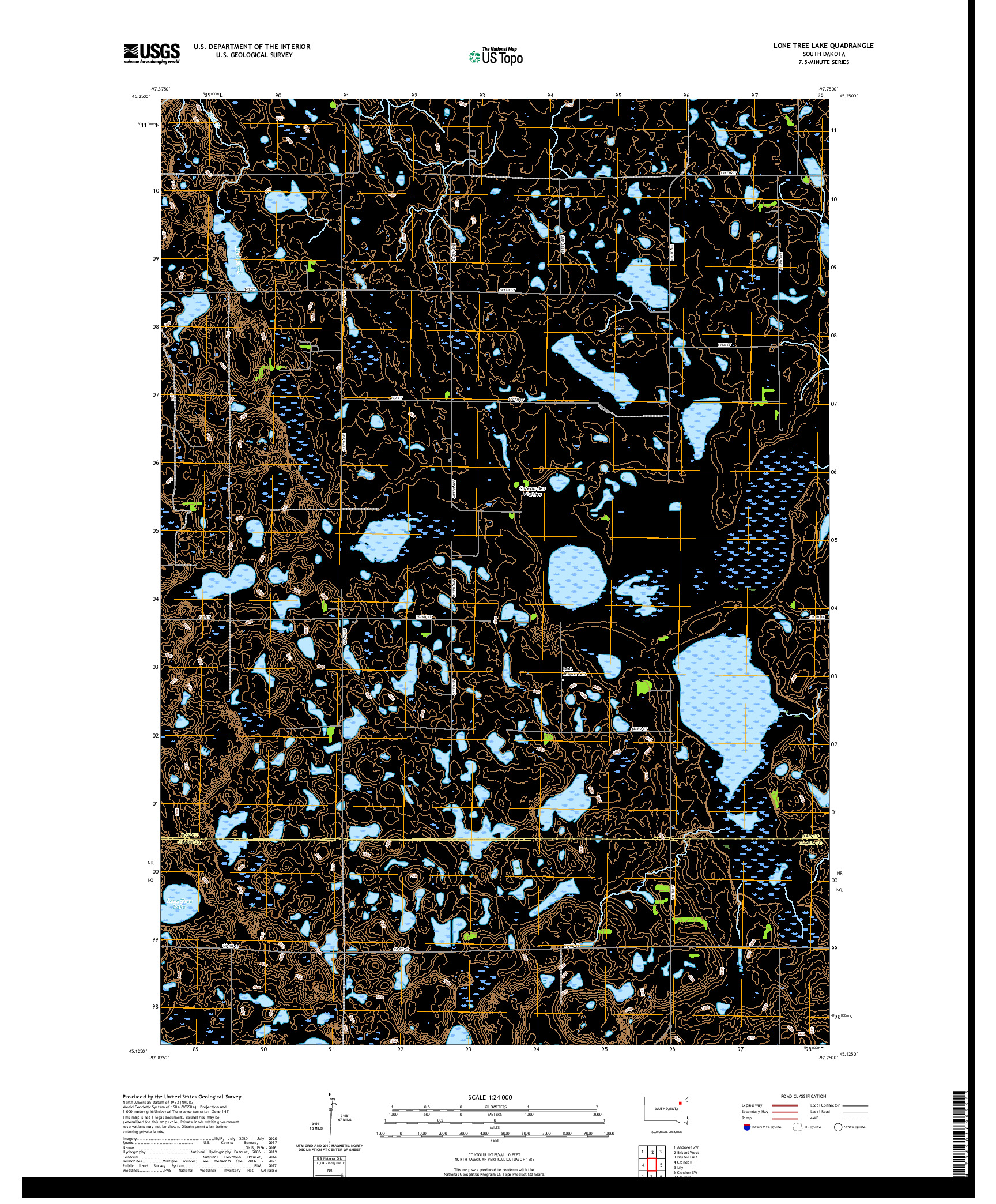 USGS US TOPO 7.5-MINUTE MAP FOR LONE TREE LAKE, SD 2021