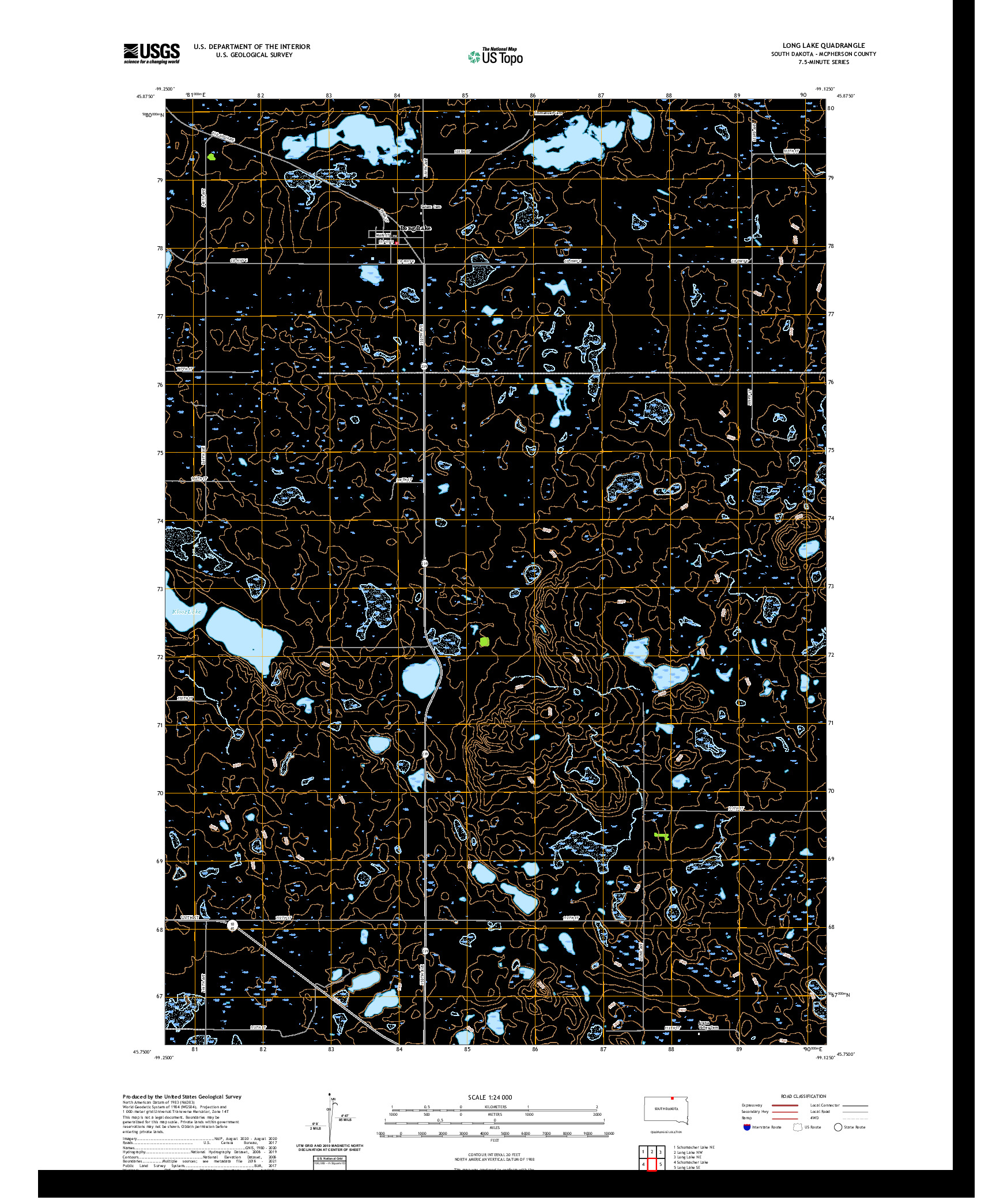 USGS US TOPO 7.5-MINUTE MAP FOR LONG LAKE, SD 2021