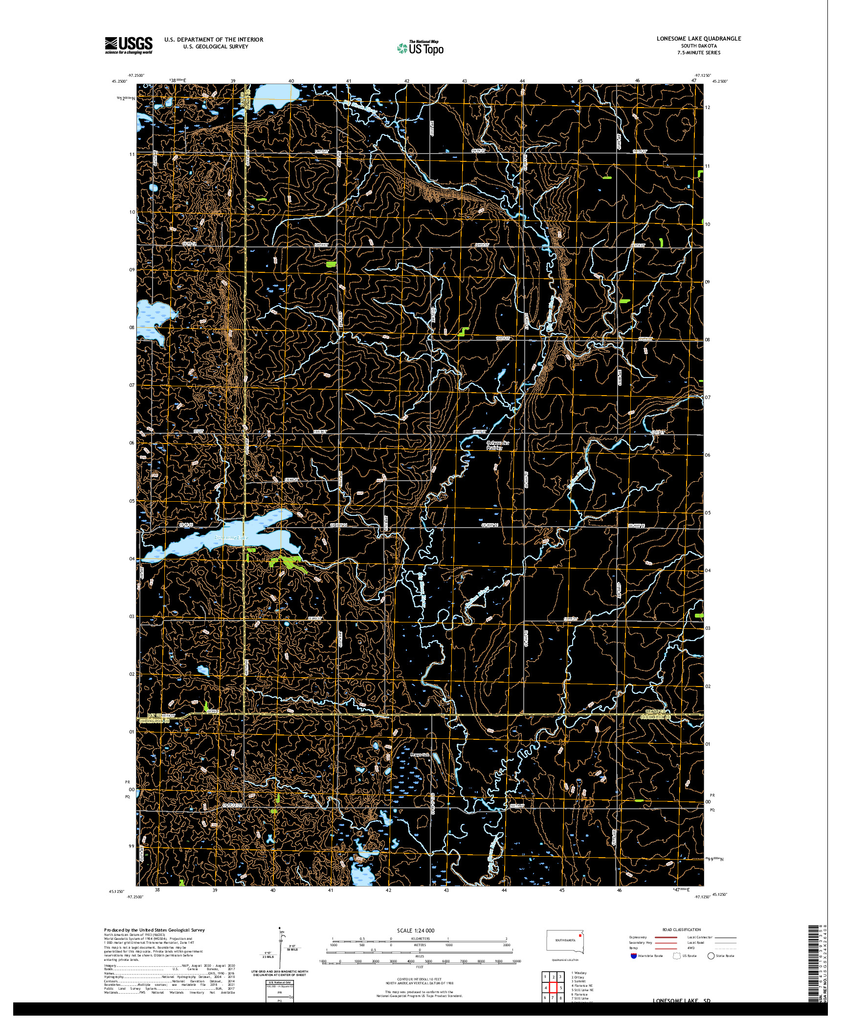 USGS US TOPO 7.5-MINUTE MAP FOR LONESOME LAKE, SD 2021