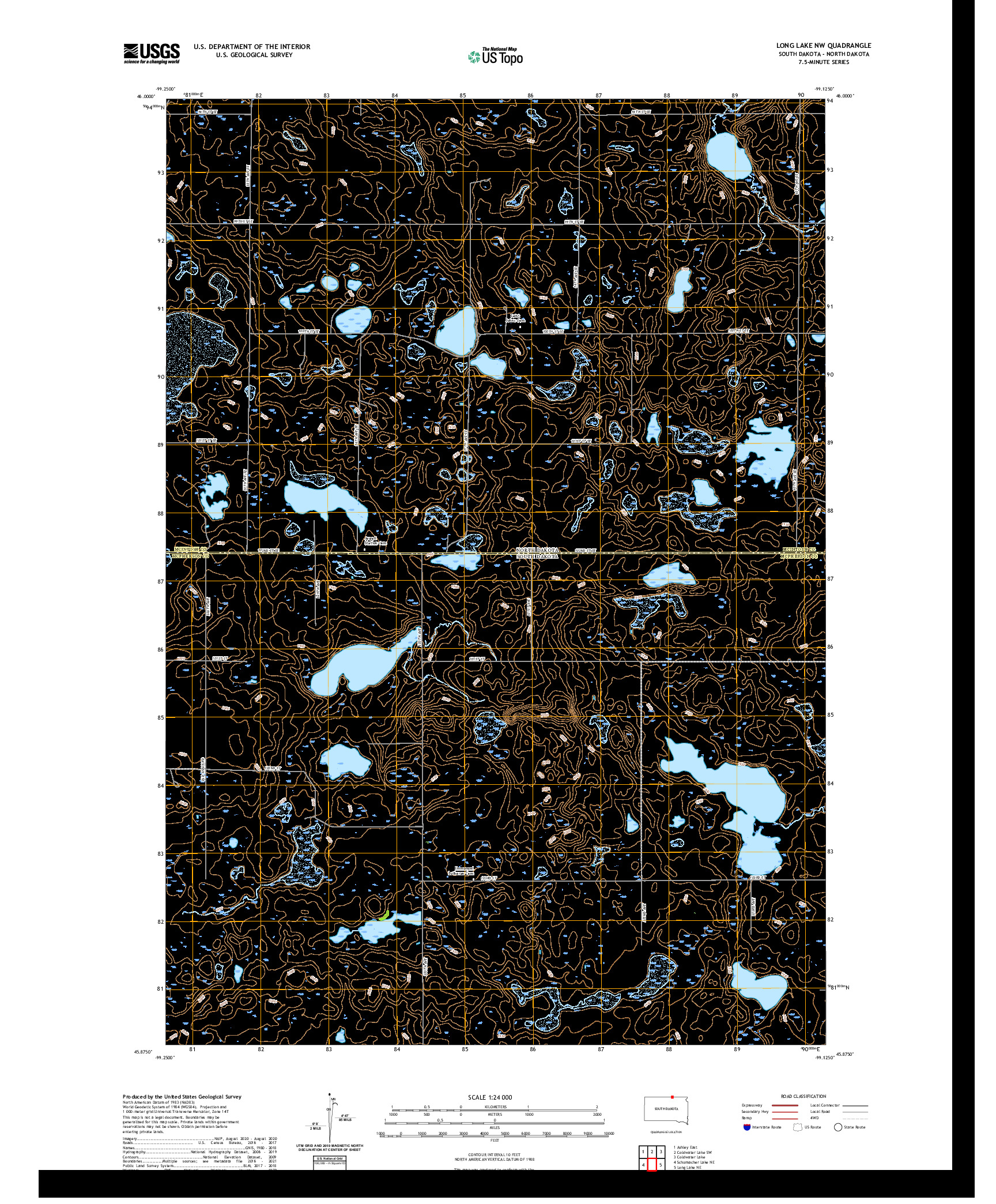USGS US TOPO 7.5-MINUTE MAP FOR LONG LAKE NW, SD,ND 2021