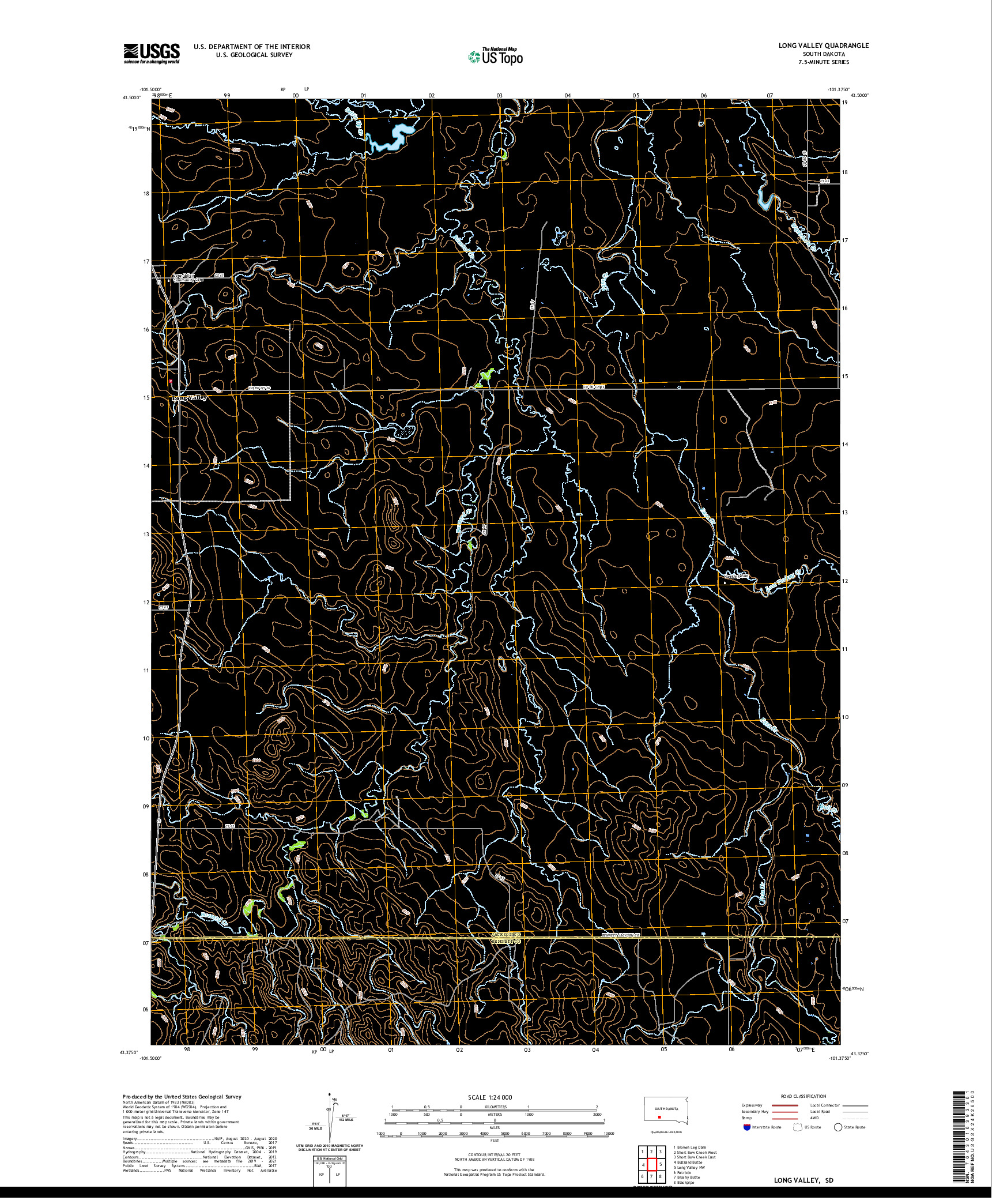 USGS US TOPO 7.5-MINUTE MAP FOR LONG VALLEY, SD 2021