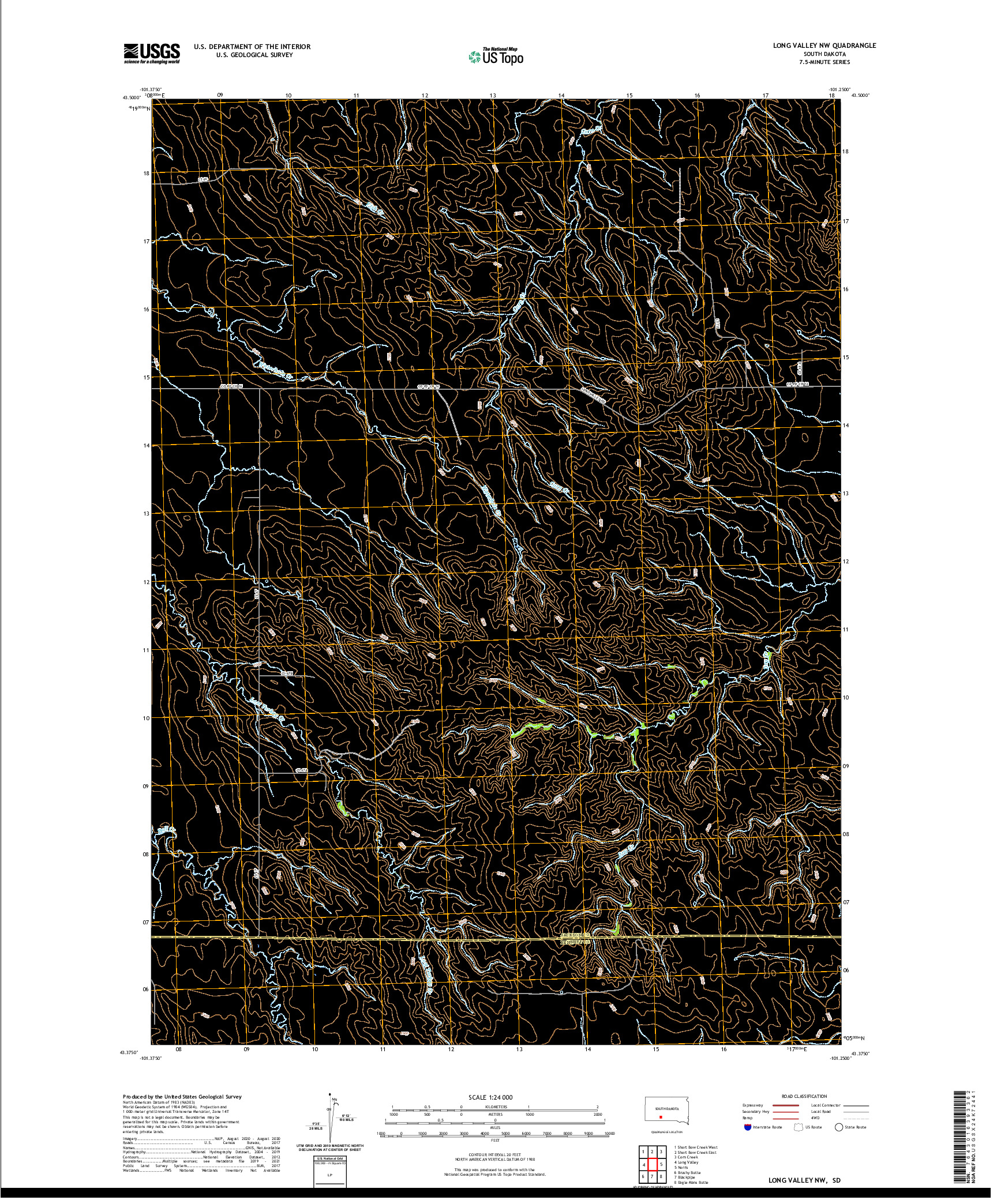 USGS US TOPO 7.5-MINUTE MAP FOR LONG VALLEY NW, SD 2021