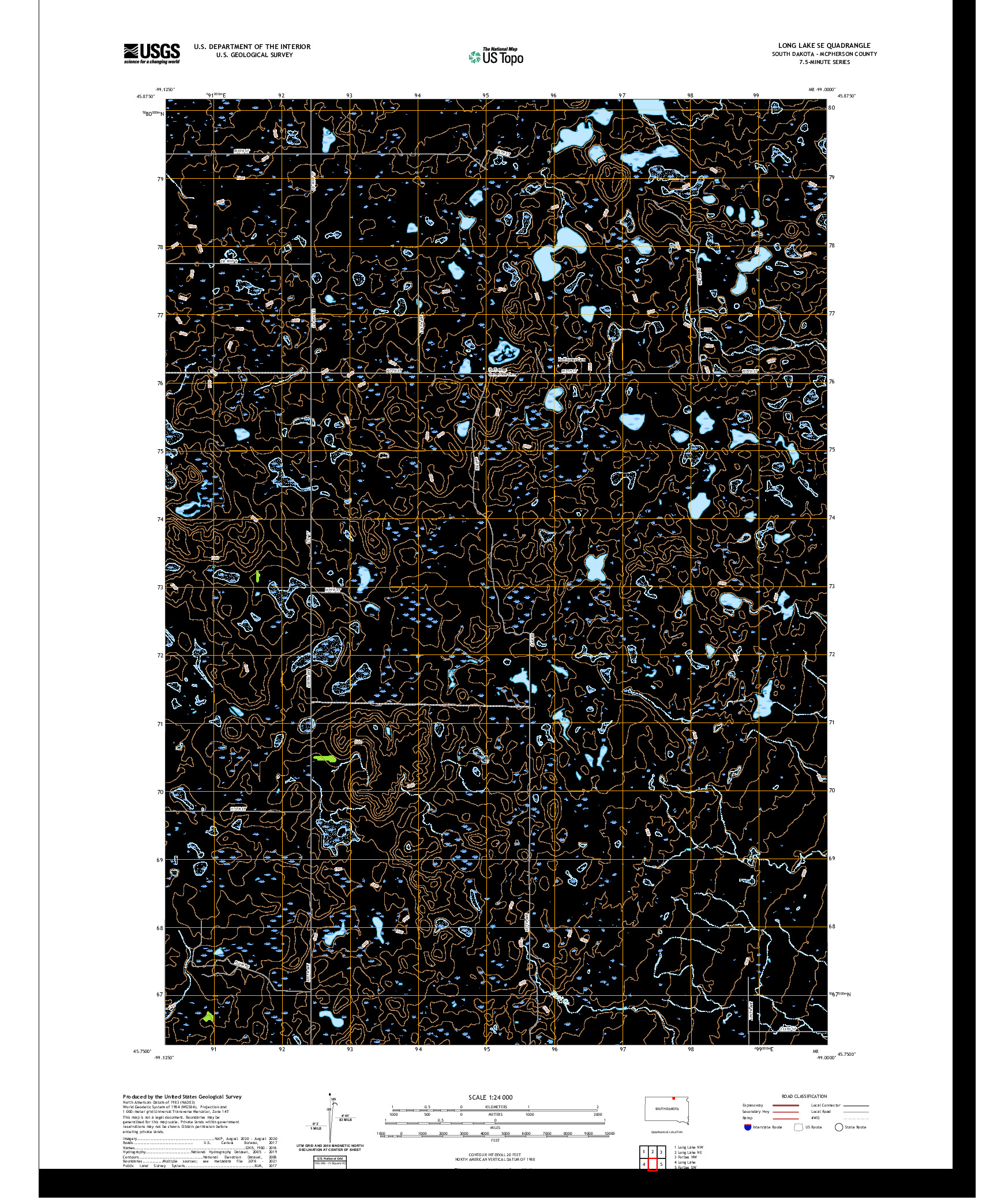 USGS US TOPO 7.5-MINUTE MAP FOR LONG LAKE SE, SD 2021