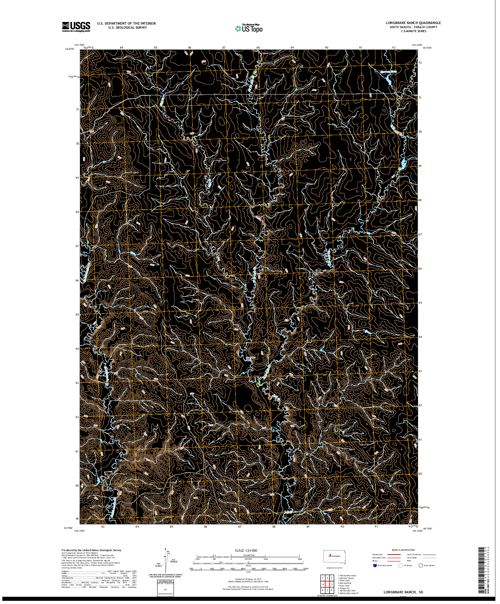 USGS US TOPO 7.5-MINUTE MAP FOR LONGBRAKE RANCH, SD 2021