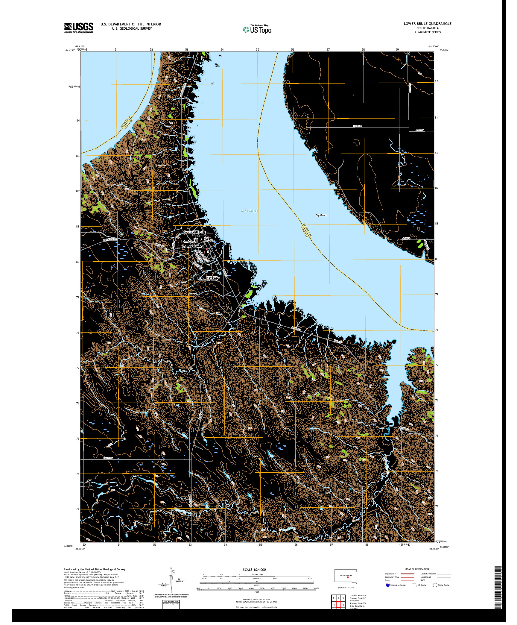 USGS US TOPO 7.5-MINUTE MAP FOR LOWER BRULE, SD 2021