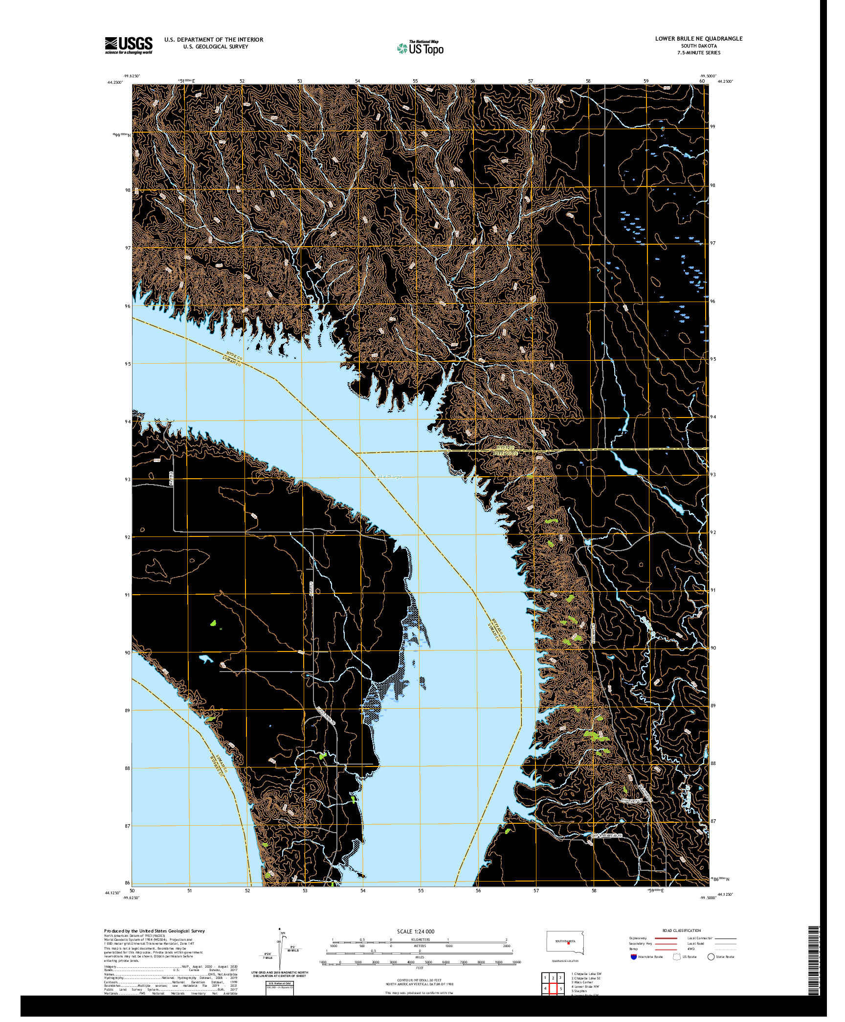 USGS US TOPO 7.5-MINUTE MAP FOR LOWER BRULE NE, SD 2021