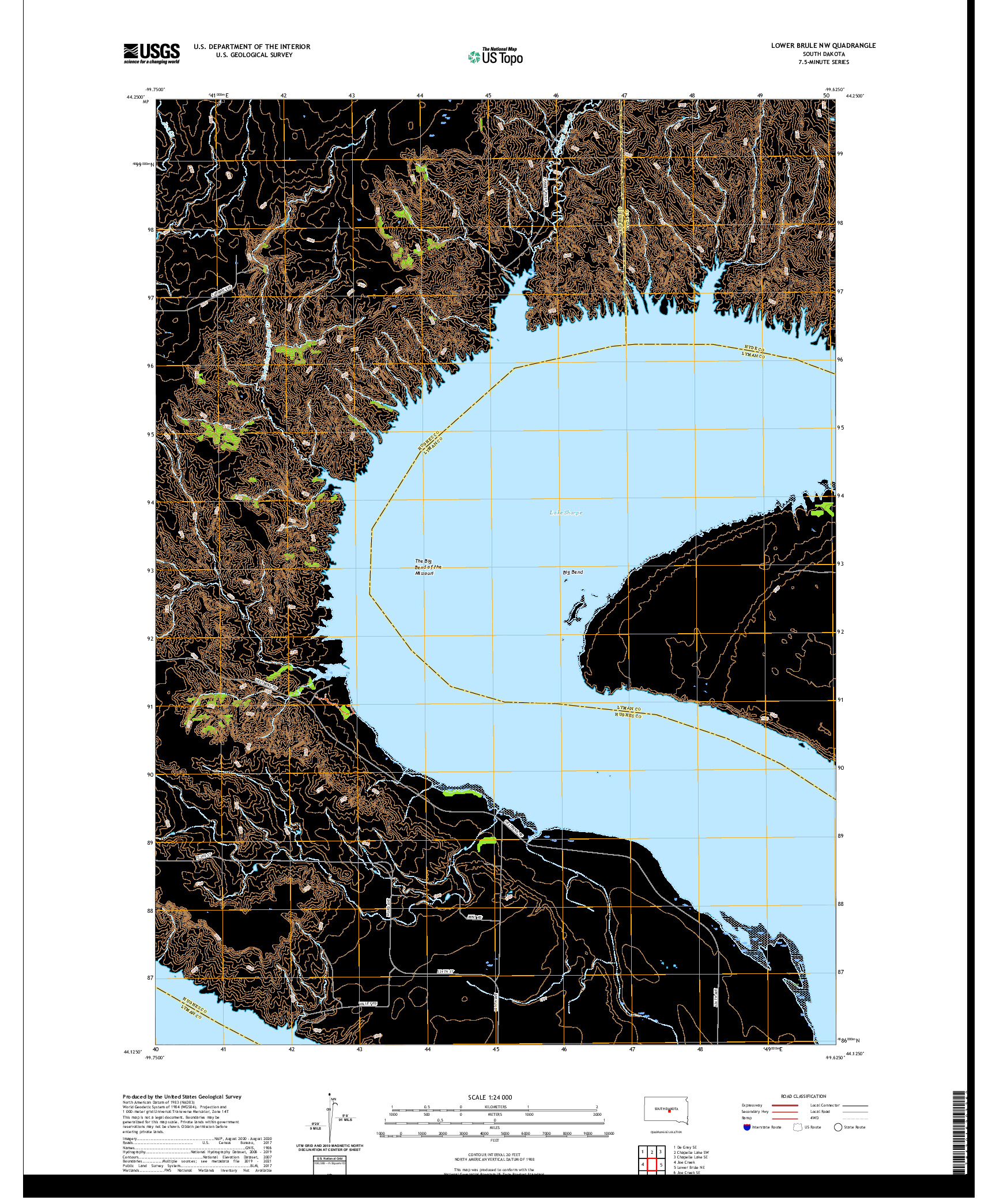 USGS US TOPO 7.5-MINUTE MAP FOR LOWER BRULE NW, SD 2021