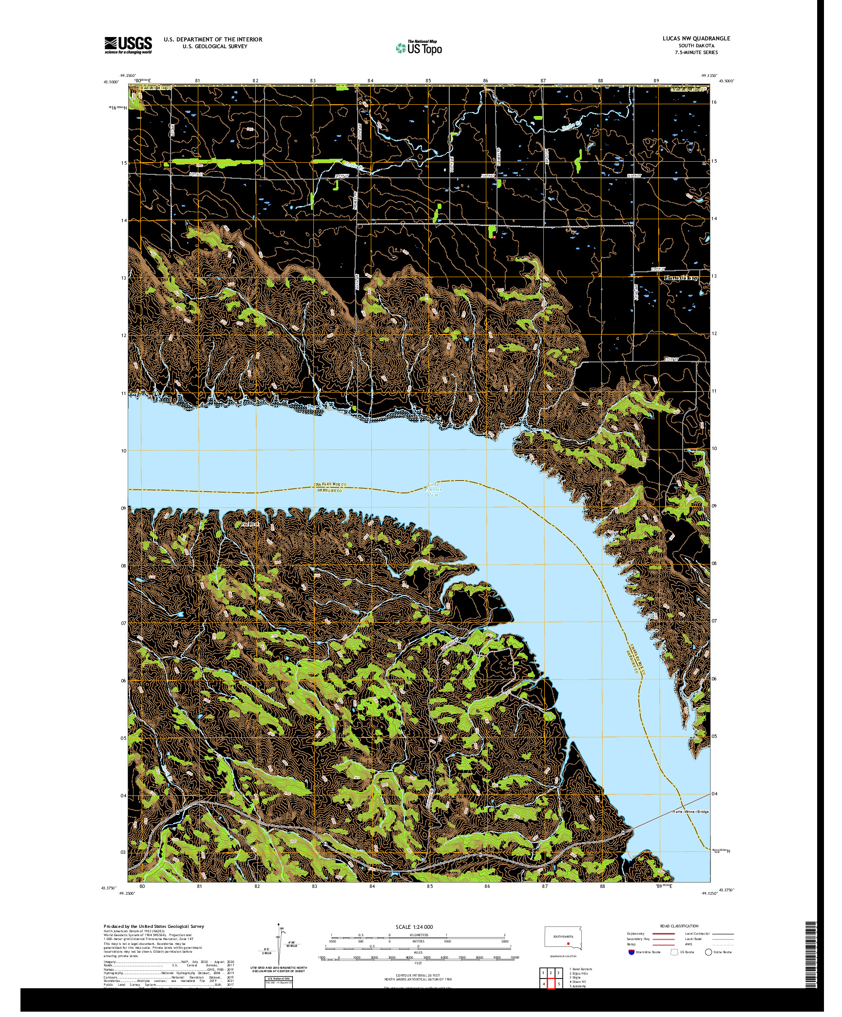 USGS US TOPO 7.5-MINUTE MAP FOR LUCAS NW, SD 2021