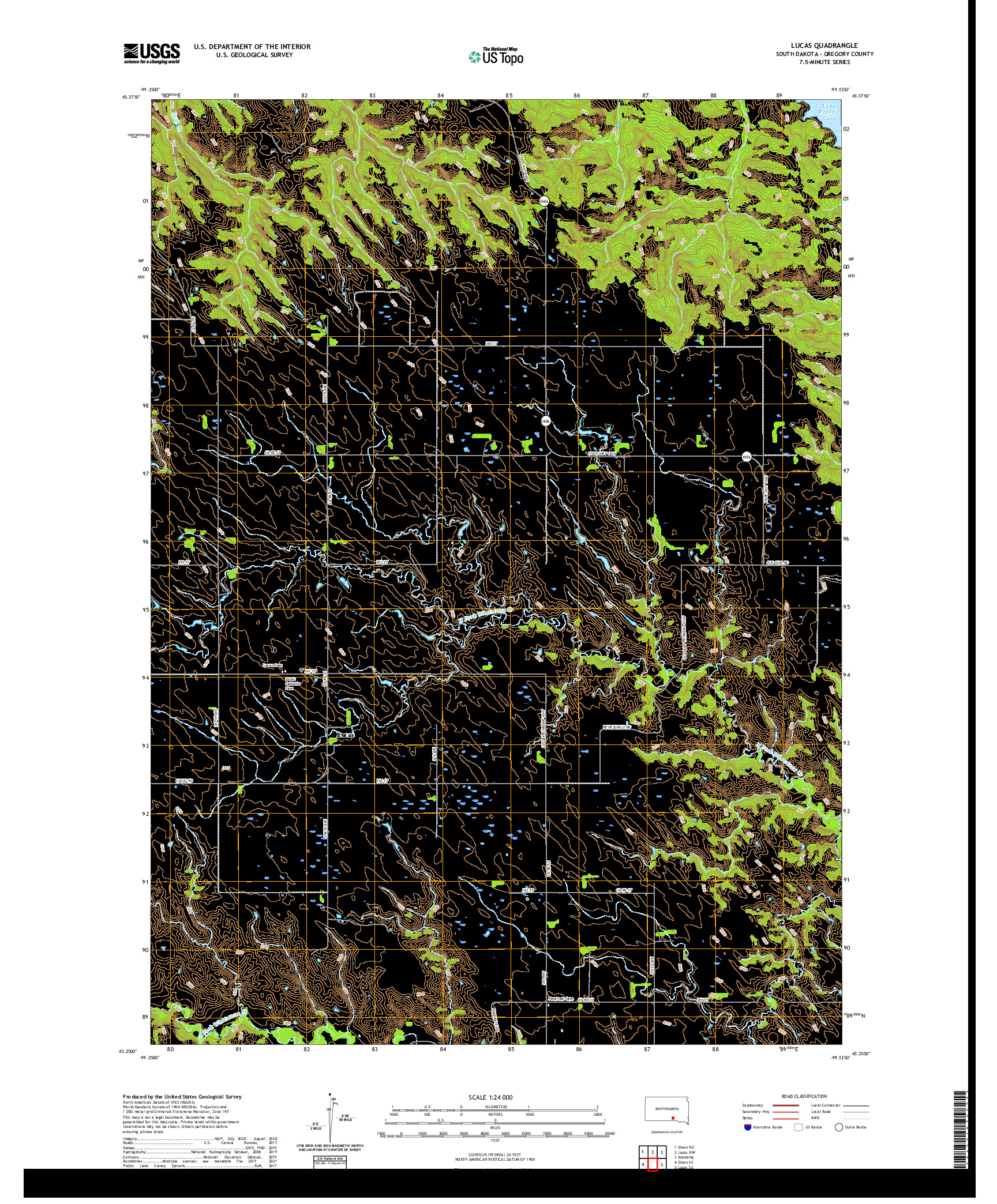 USGS US TOPO 7.5-MINUTE MAP FOR LUCAS, SD 2021