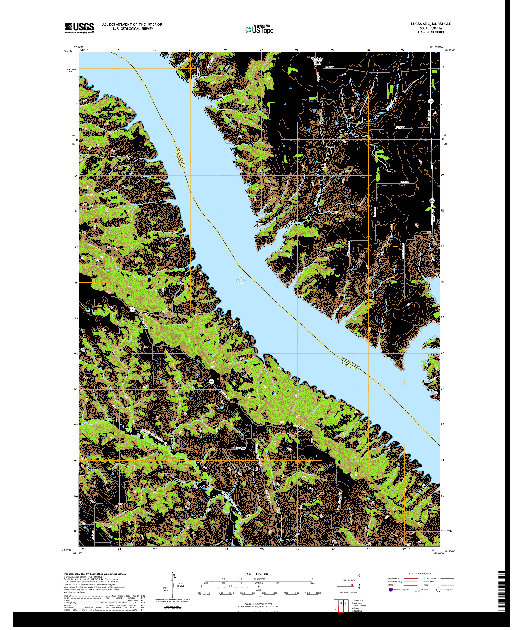USGS US TOPO 7.5-MINUTE MAP FOR LUCAS SE, SD 2021