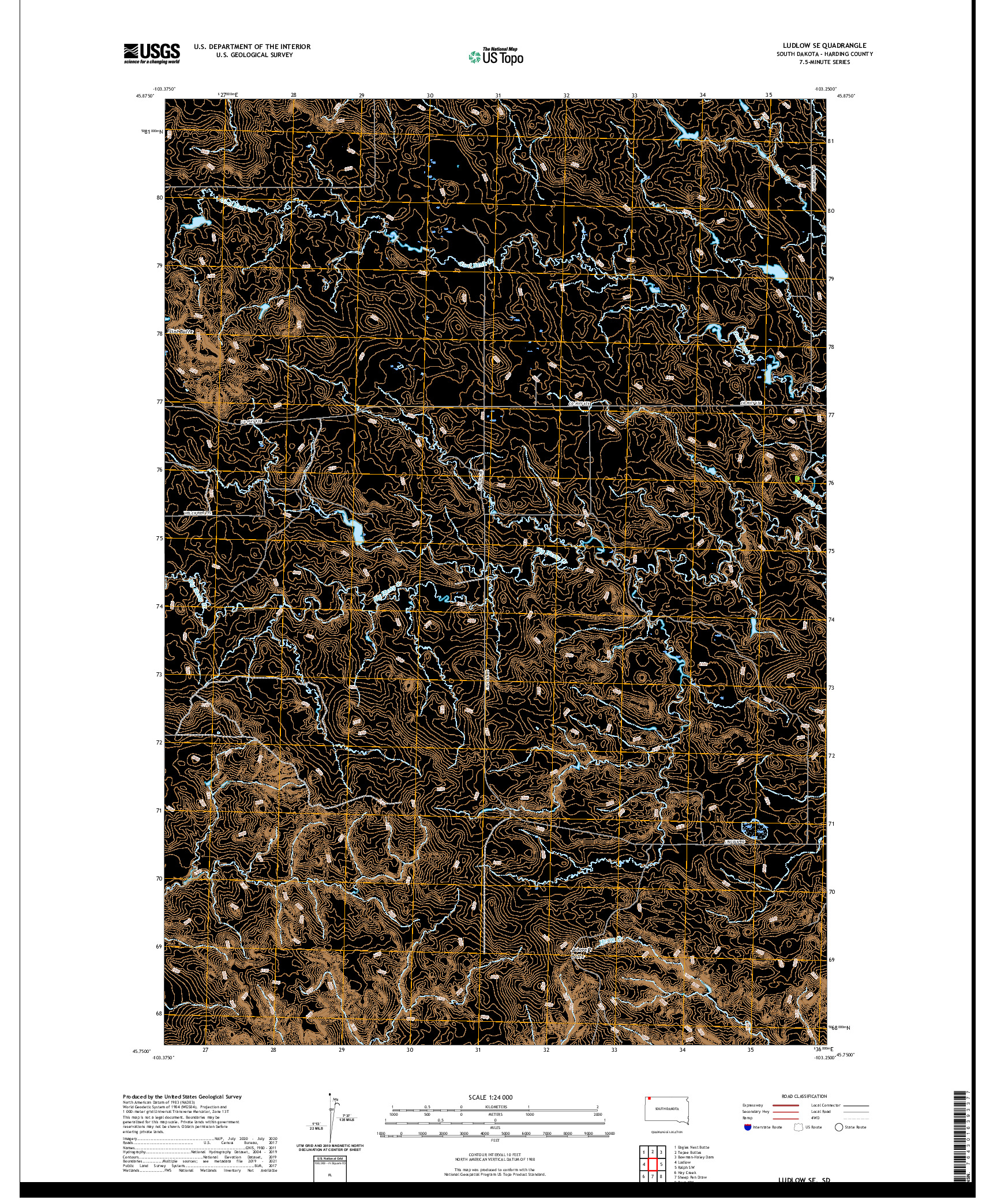USGS US TOPO 7.5-MINUTE MAP FOR LUDLOW SE, SD 2021