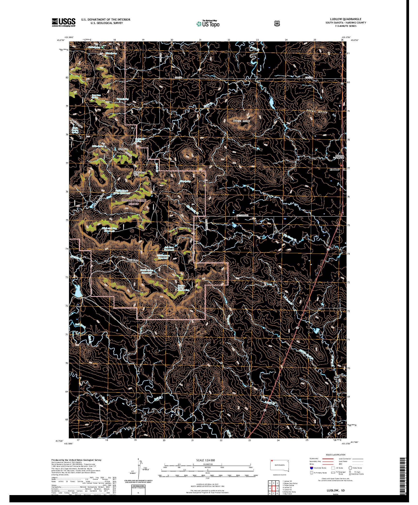 USGS US TOPO 7.5-MINUTE MAP FOR LUDLOW, SD 2021