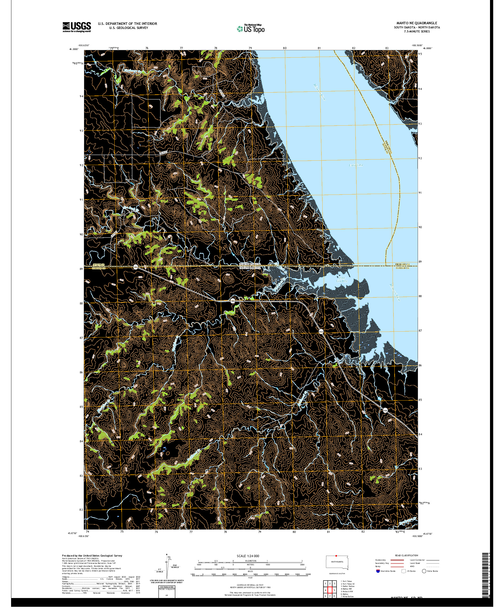 USGS US TOPO 7.5-MINUTE MAP FOR MAHTO NE, SD,ND 2021