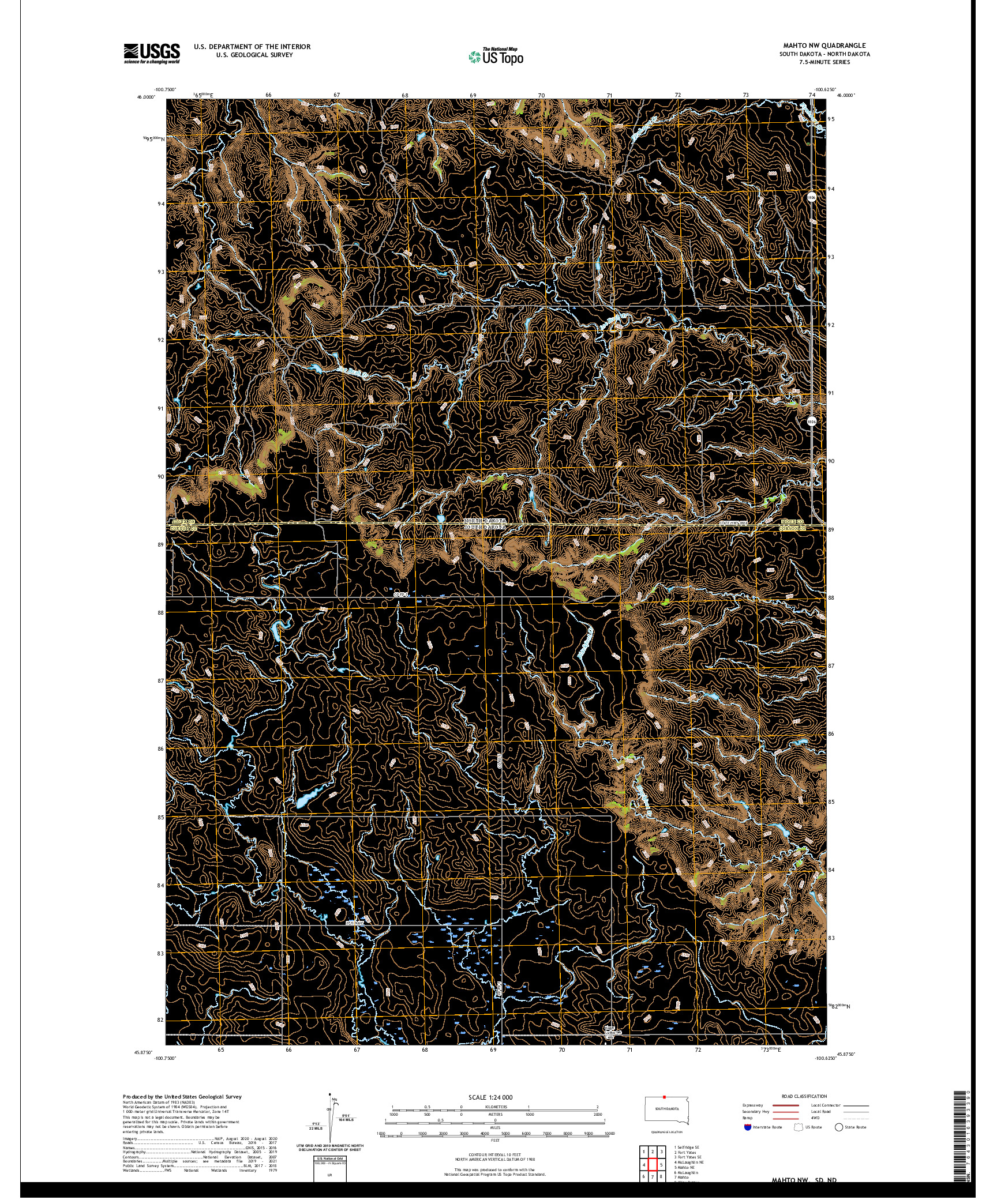 USGS US TOPO 7.5-MINUTE MAP FOR MAHTO NW, SD,ND 2021