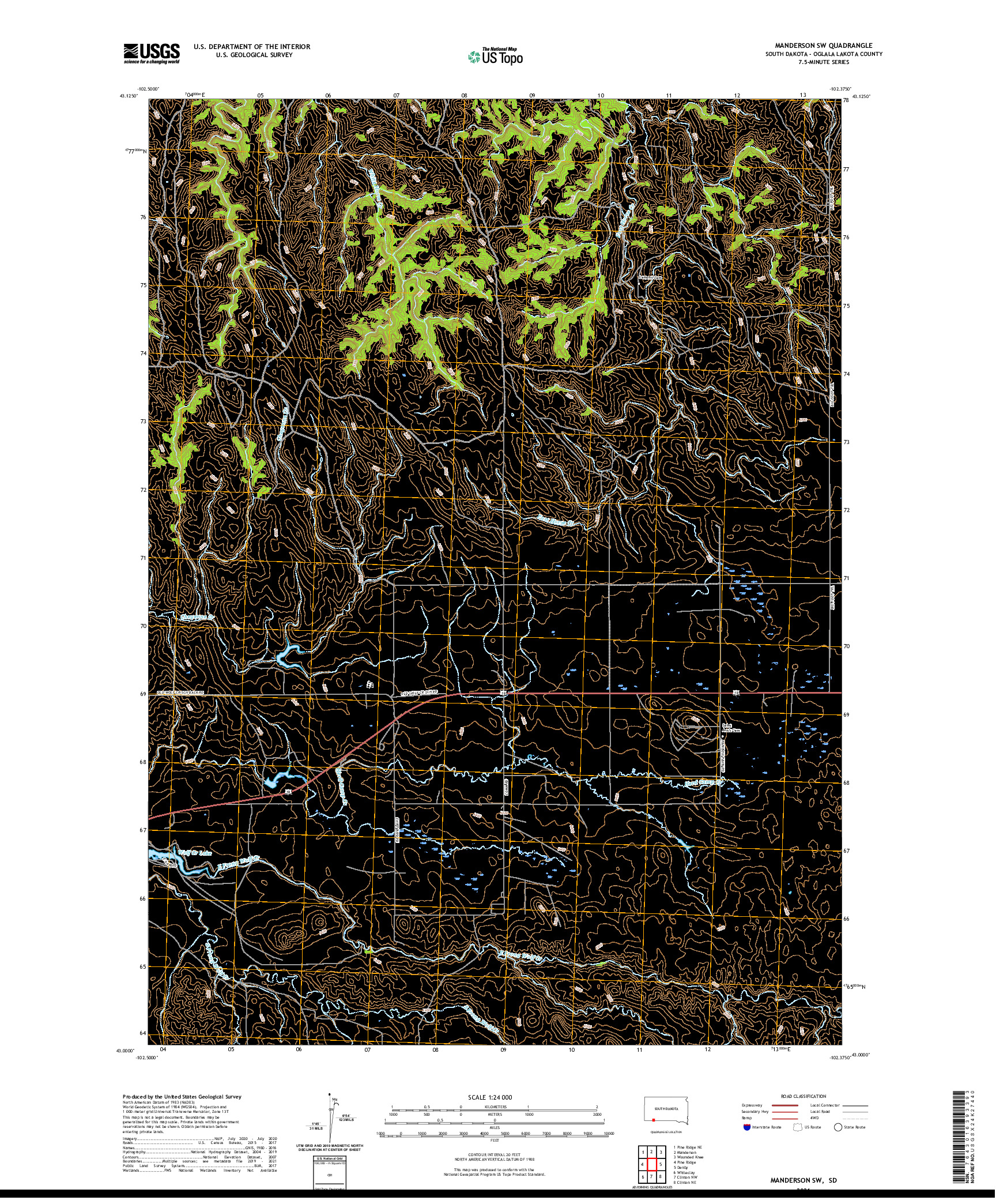 USGS US TOPO 7.5-MINUTE MAP FOR MANDERSON SW, SD 2021