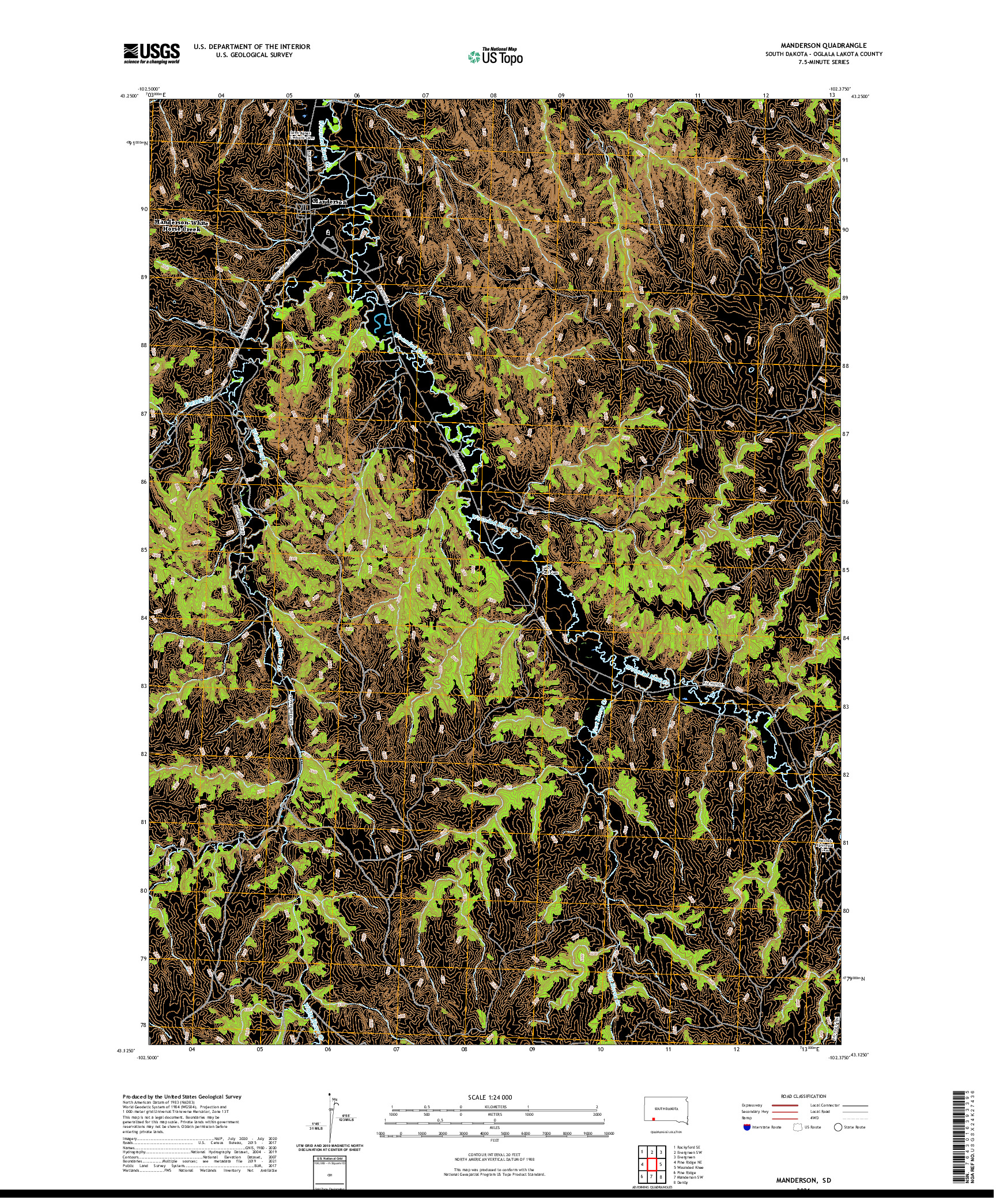 USGS US TOPO 7.5-MINUTE MAP FOR MANDERSON, SD 2021