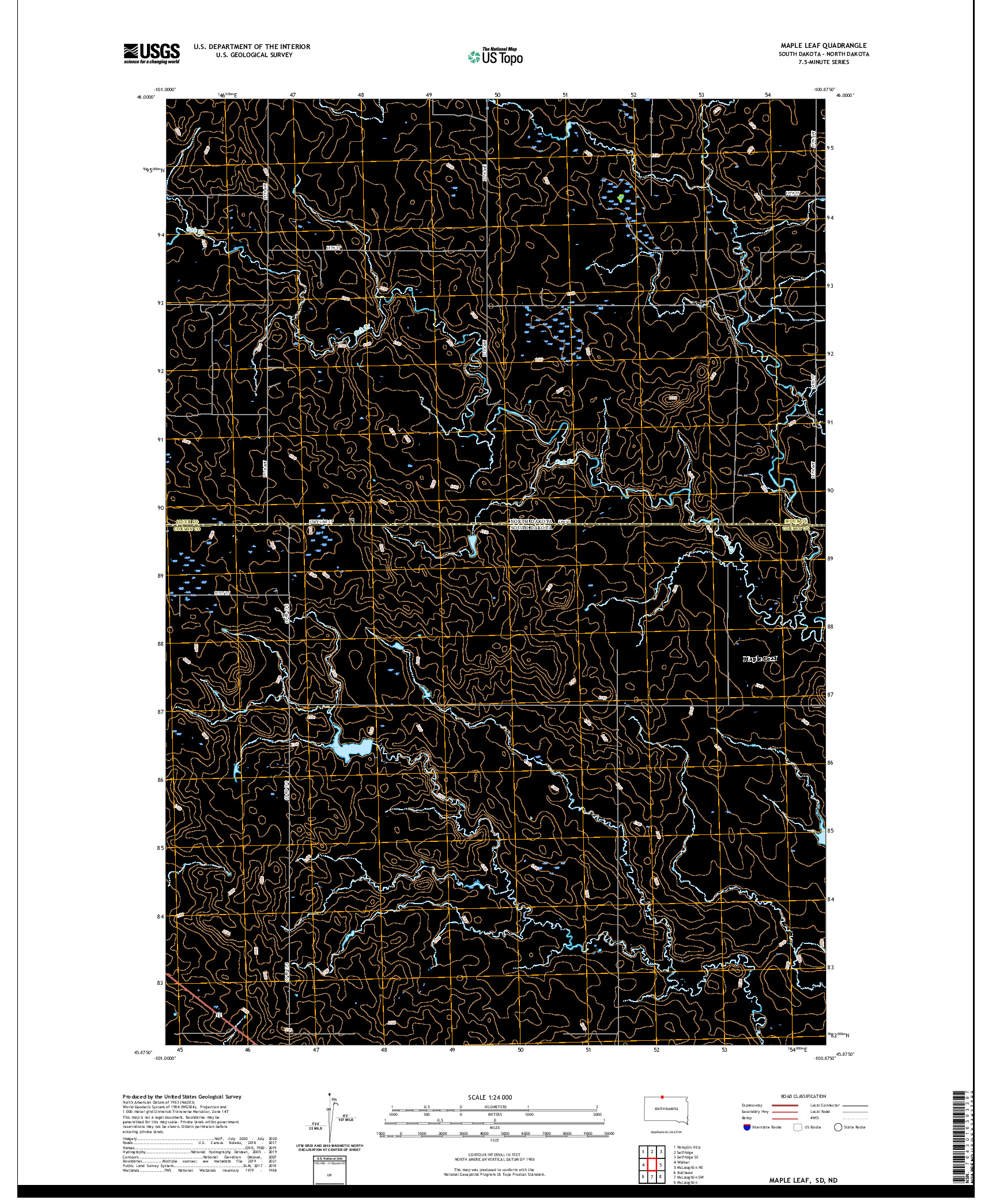 USGS US TOPO 7.5-MINUTE MAP FOR MAPLE LEAF, SD,ND 2021