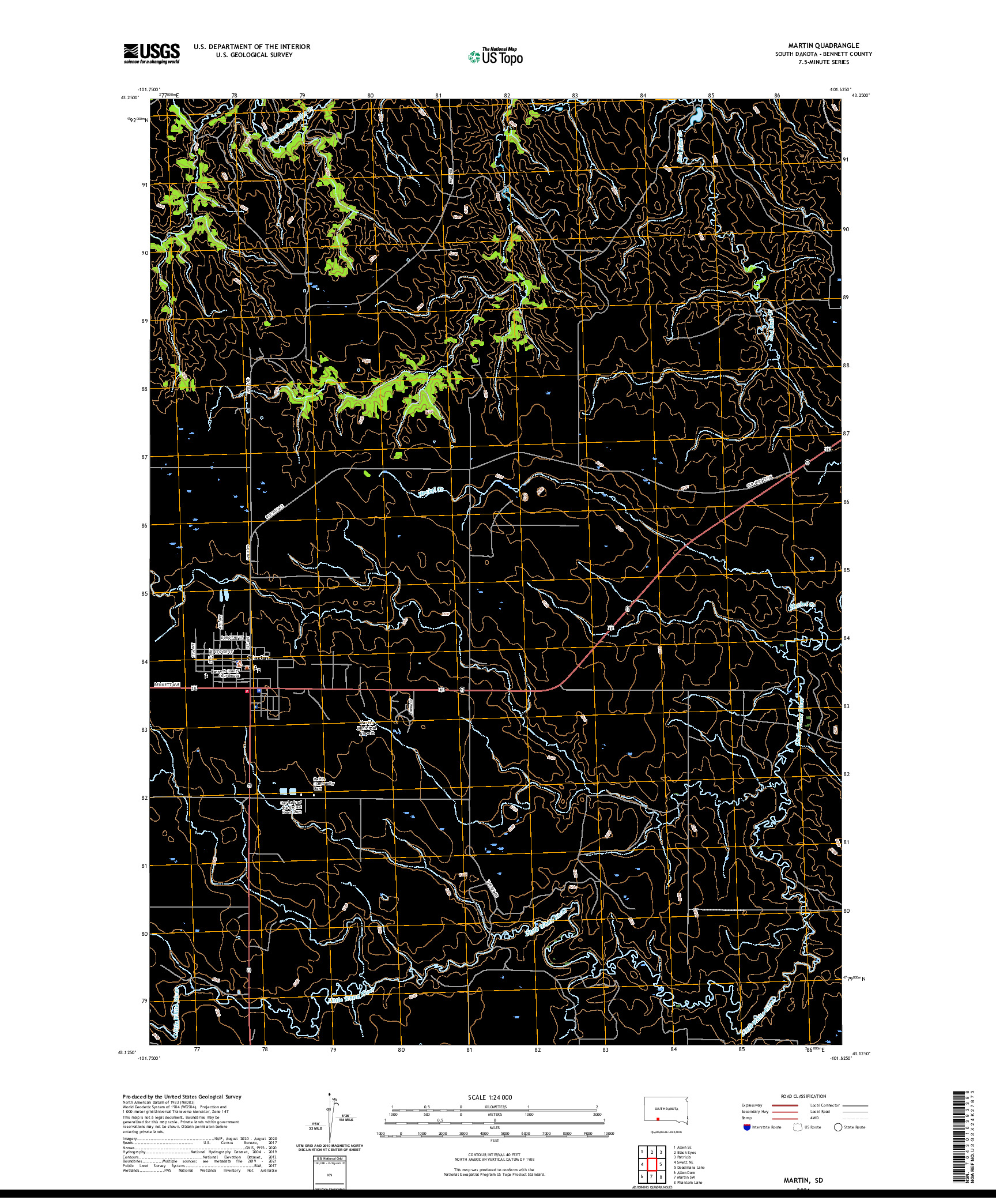 USGS US TOPO 7.5-MINUTE MAP FOR MARTIN, SD 2021