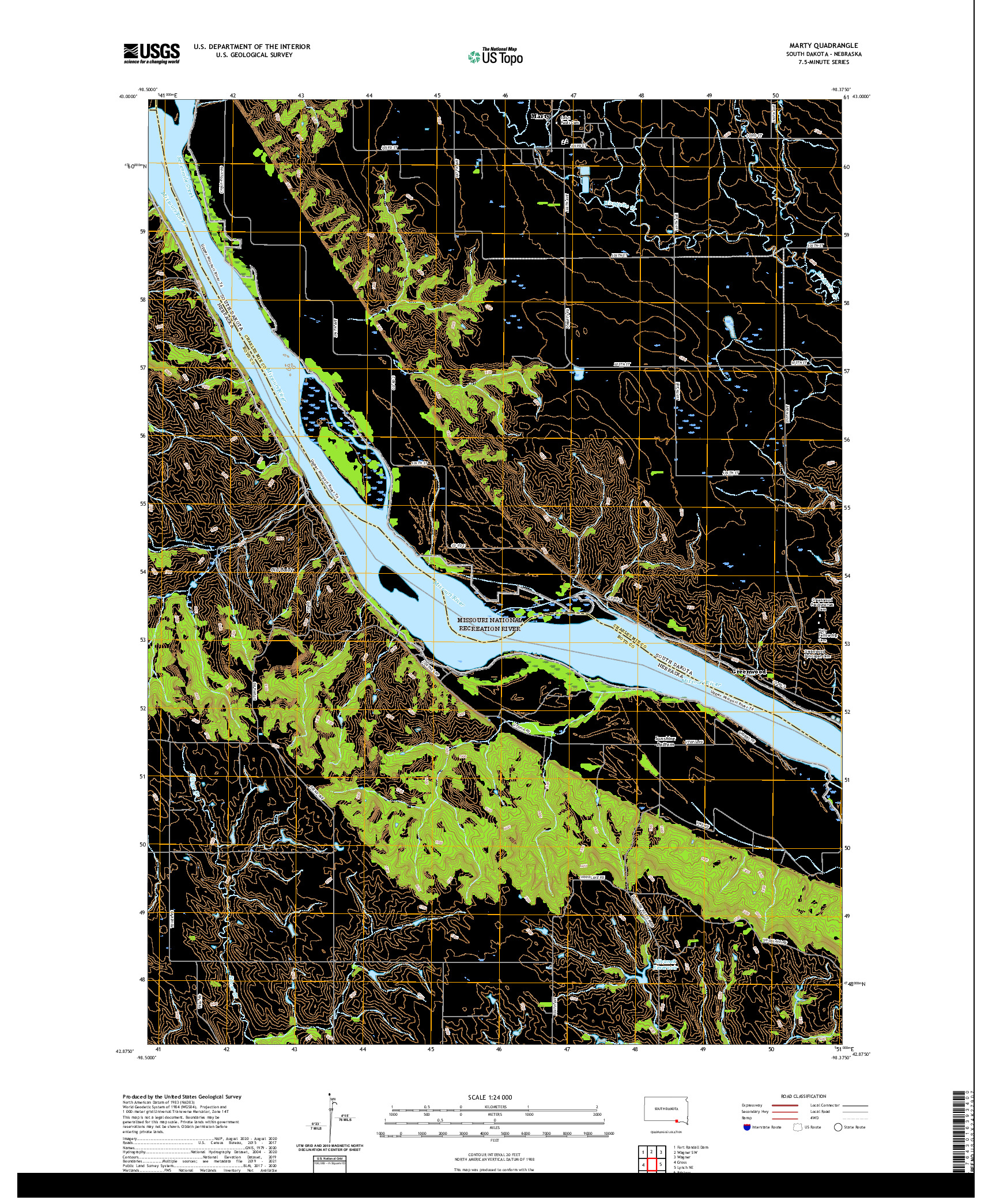USGS US TOPO 7.5-MINUTE MAP FOR MARTY, SD,NE 2021