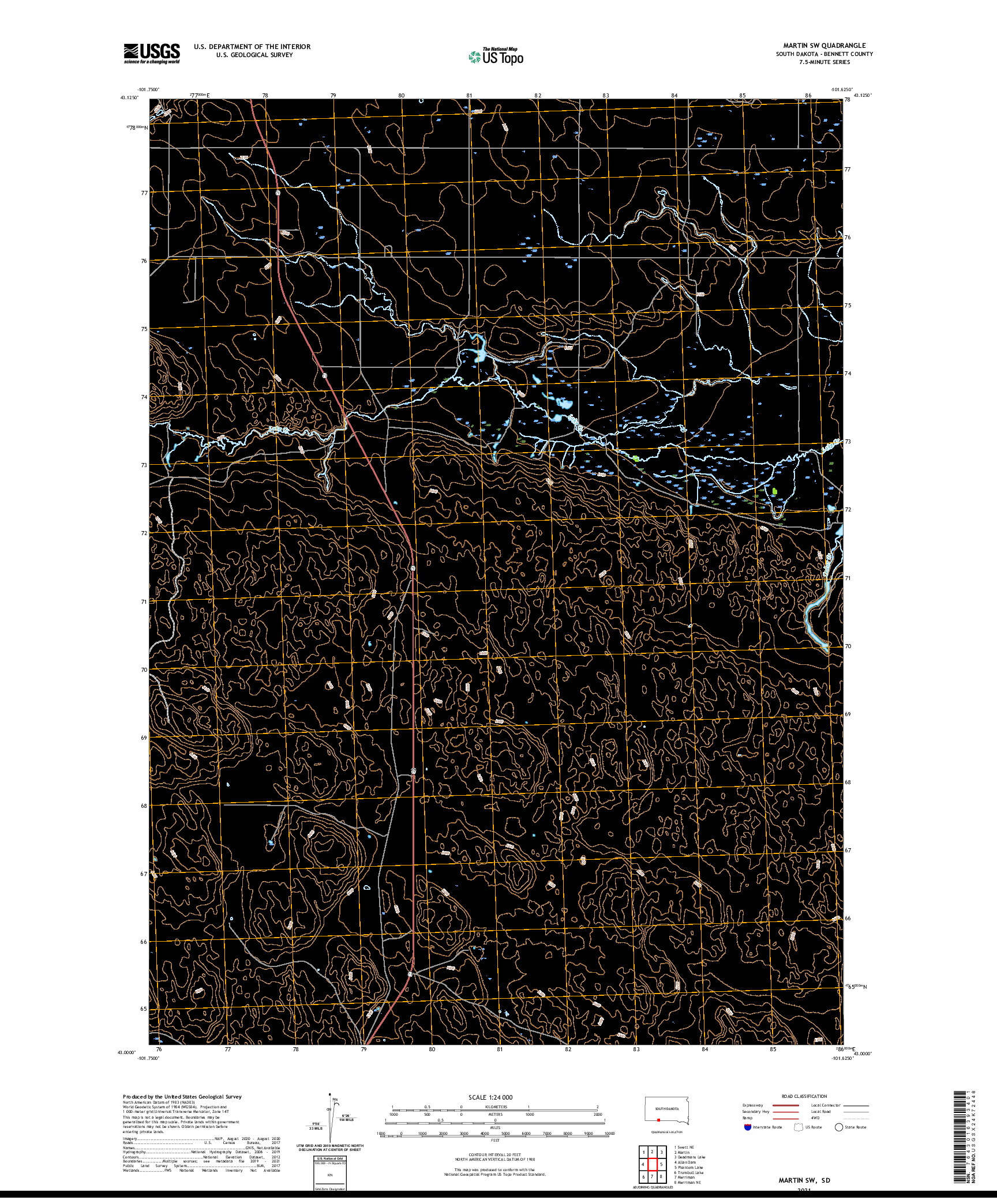 USGS US TOPO 7.5-MINUTE MAP FOR MARTIN SW, SD 2021