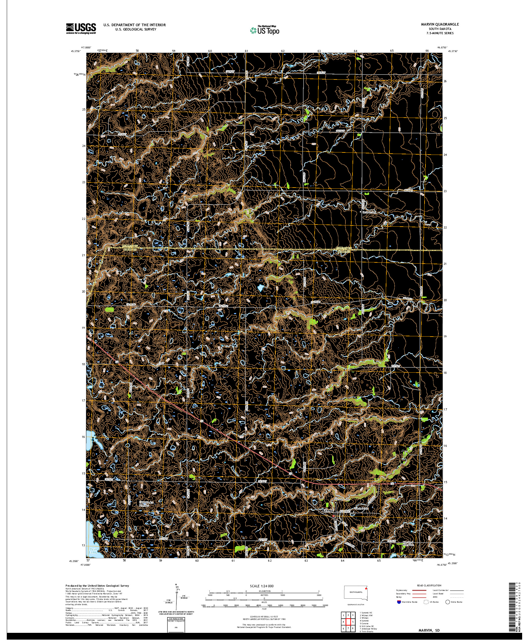 USGS US TOPO 7.5-MINUTE MAP FOR MARVIN, SD 2021