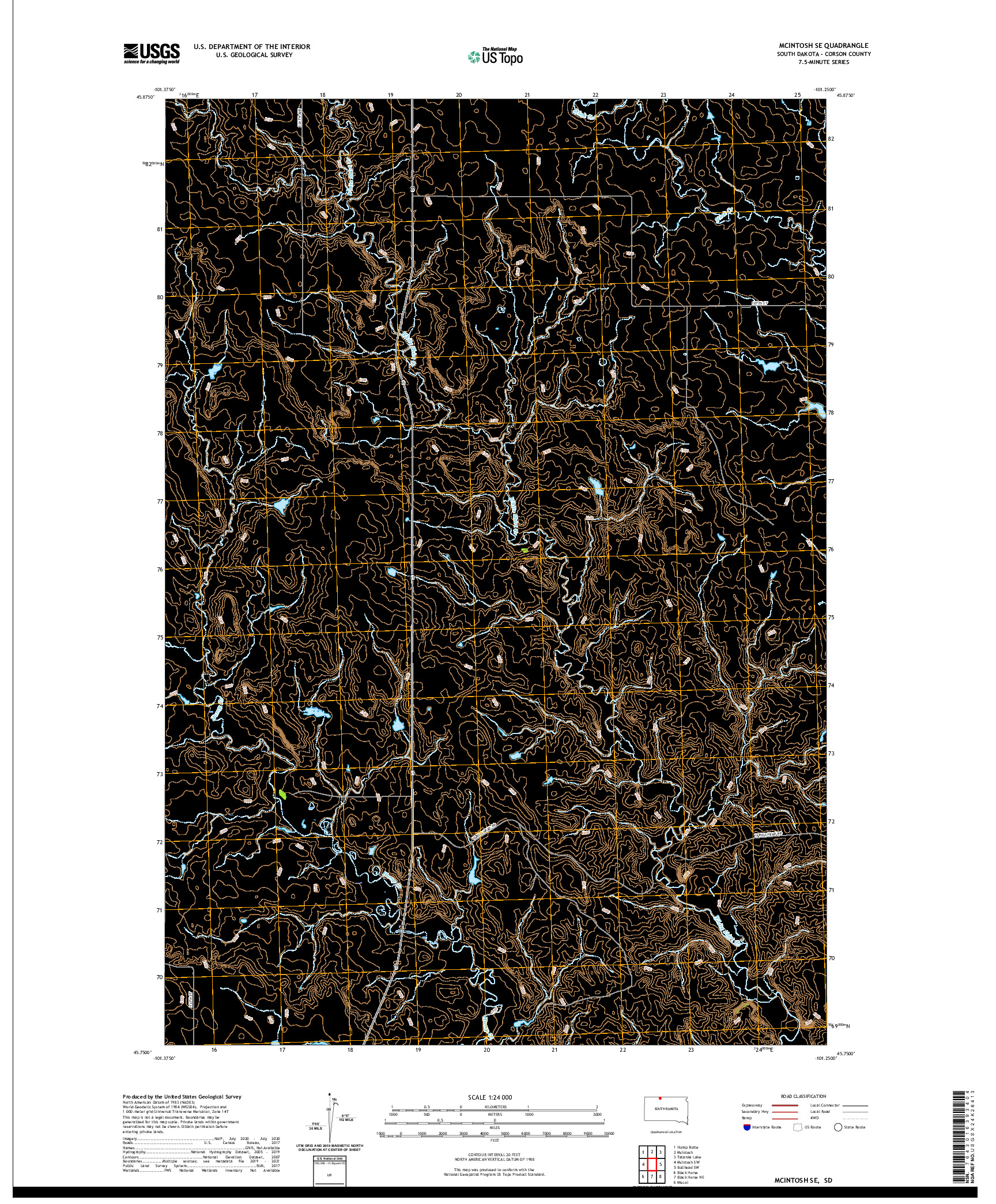 USGS US TOPO 7.5-MINUTE MAP FOR MCINTOSH SE, SD 2021