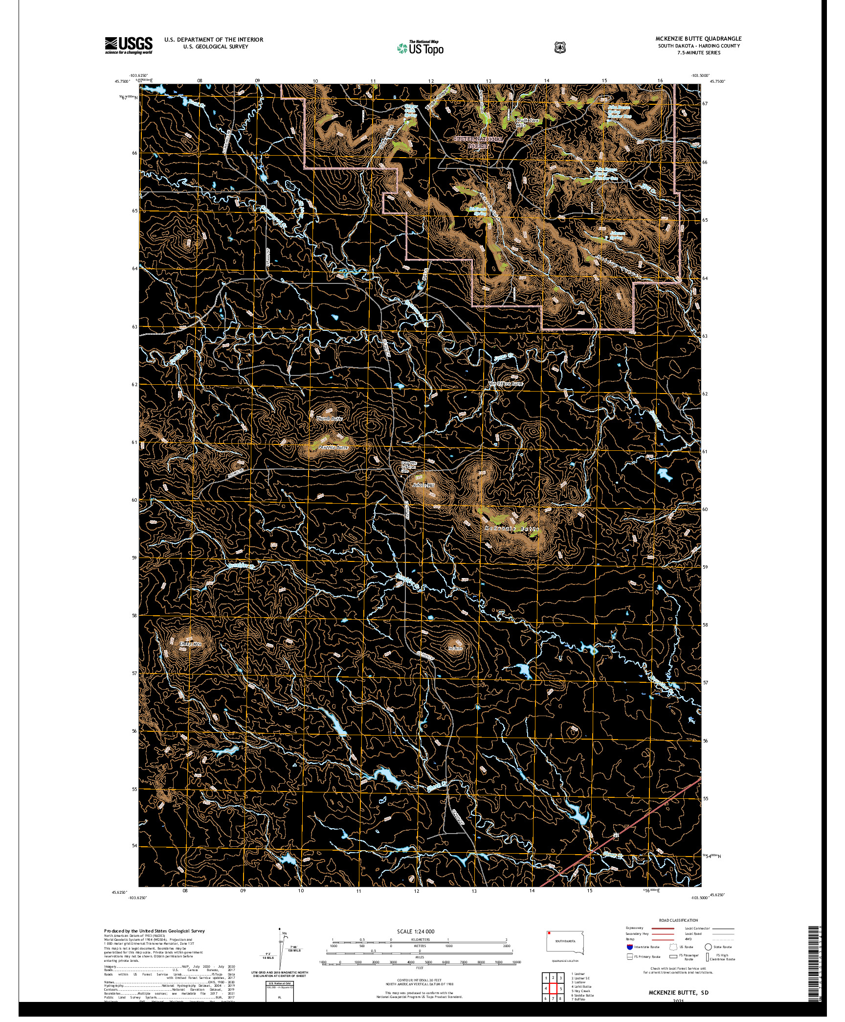 USGS US TOPO 7.5-MINUTE MAP FOR MCKENZIE BUTTE, SD 2021