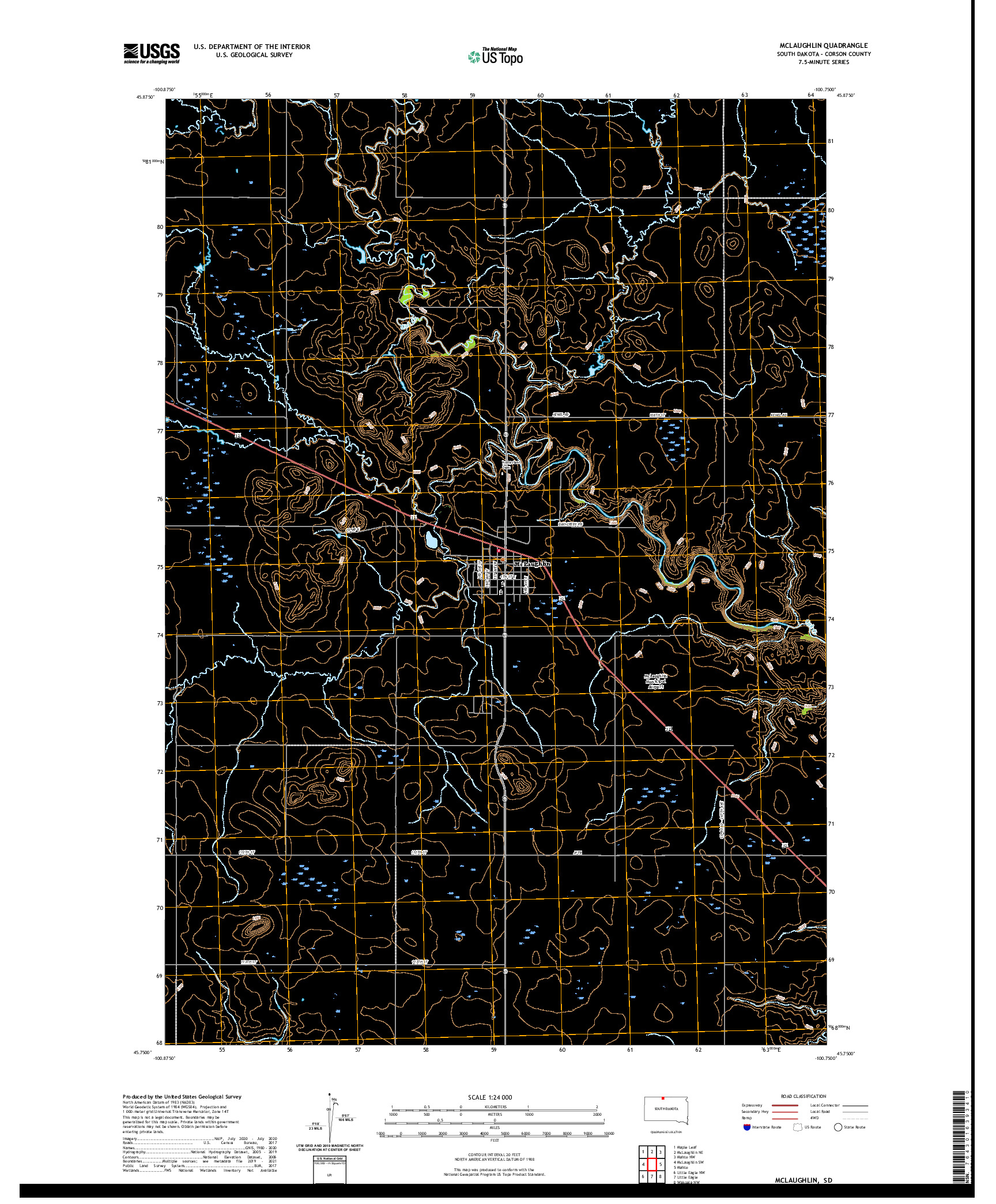 USGS US TOPO 7.5-MINUTE MAP FOR MCLAUGHLIN, SD 2021