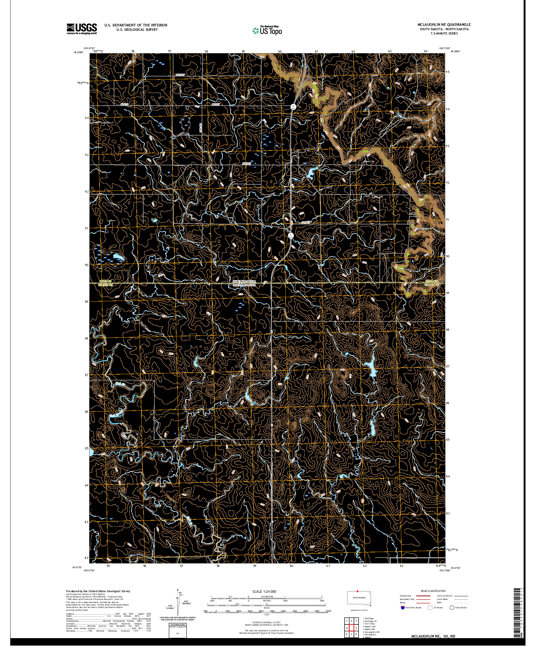 USGS US TOPO 7.5-MINUTE MAP FOR MCLAUGHLIN NE, SD,ND 2021