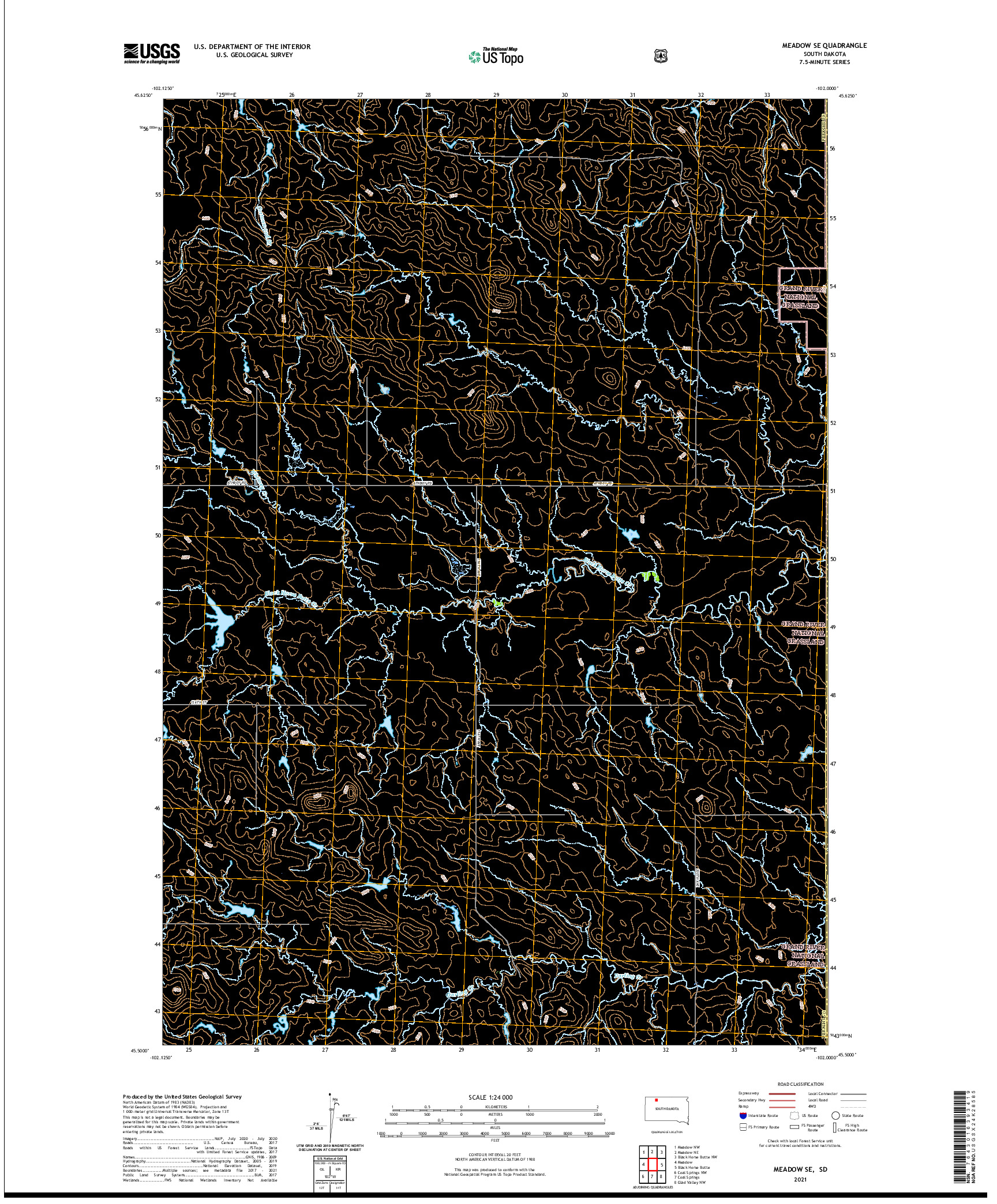 USGS US TOPO 7.5-MINUTE MAP FOR MEADOW SE, SD 2021