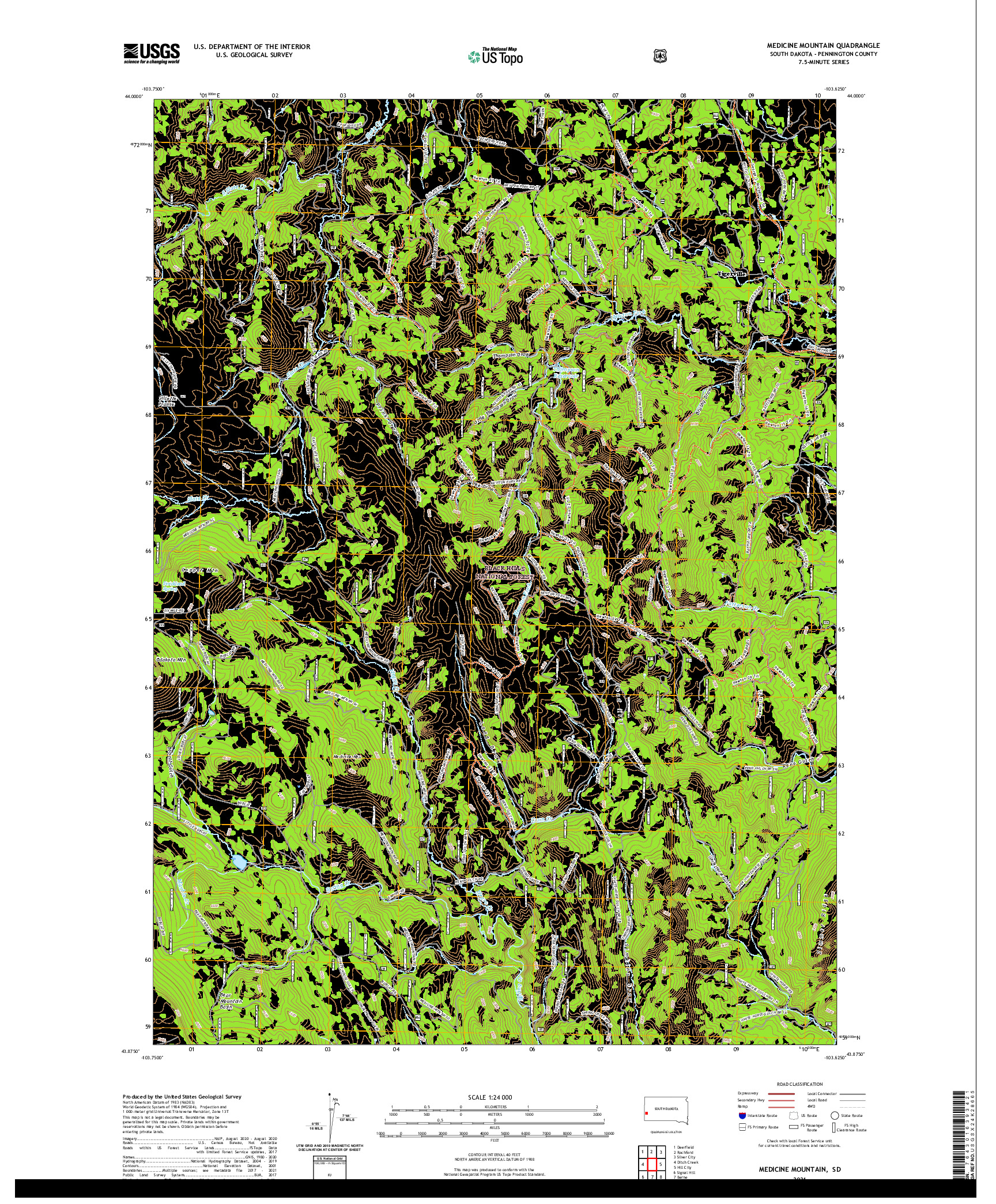 USGS US TOPO 7.5-MINUTE MAP FOR MEDICINE MOUNTAIN, SD 2021