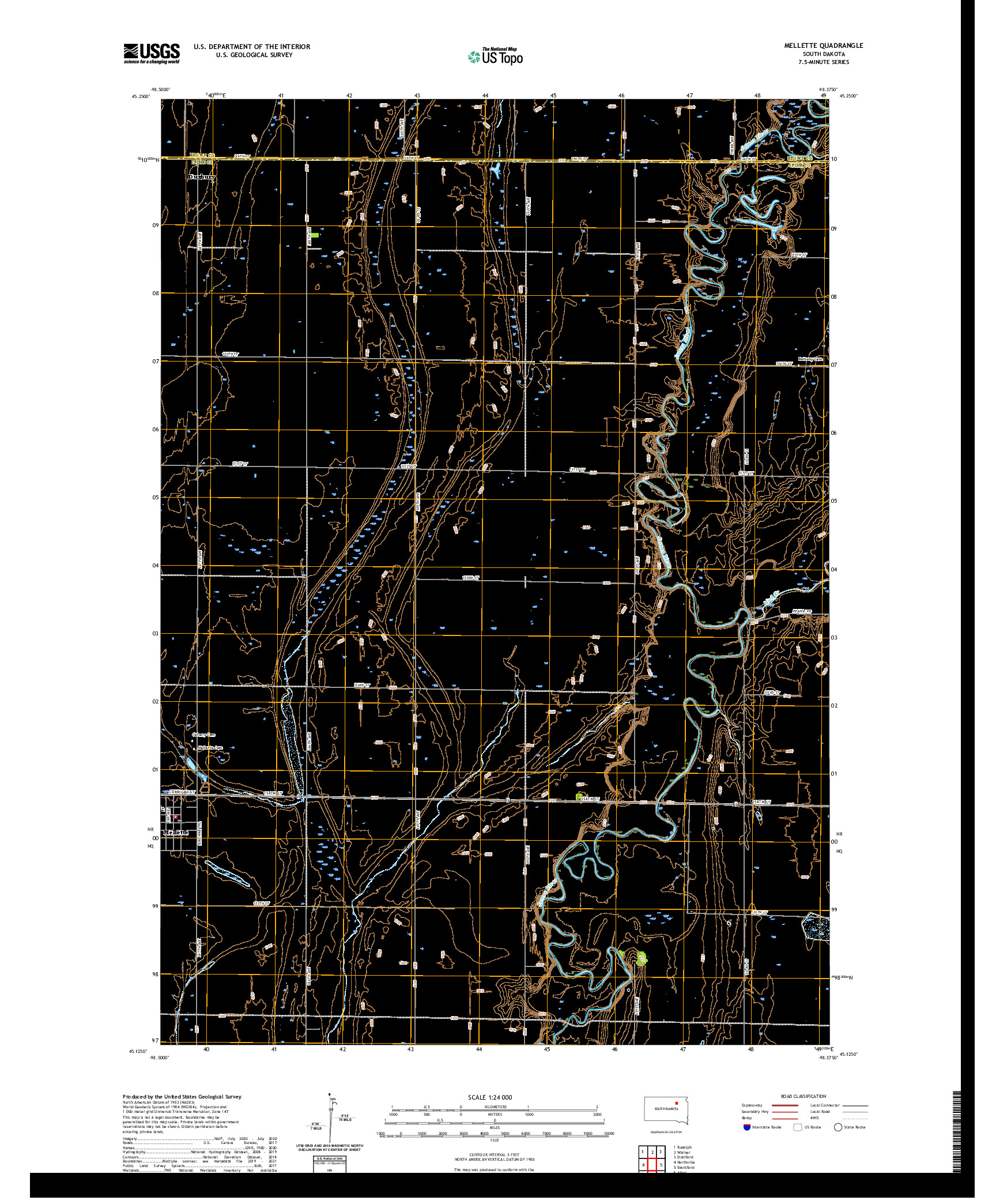 USGS US TOPO 7.5-MINUTE MAP FOR MELLETTE, SD 2021