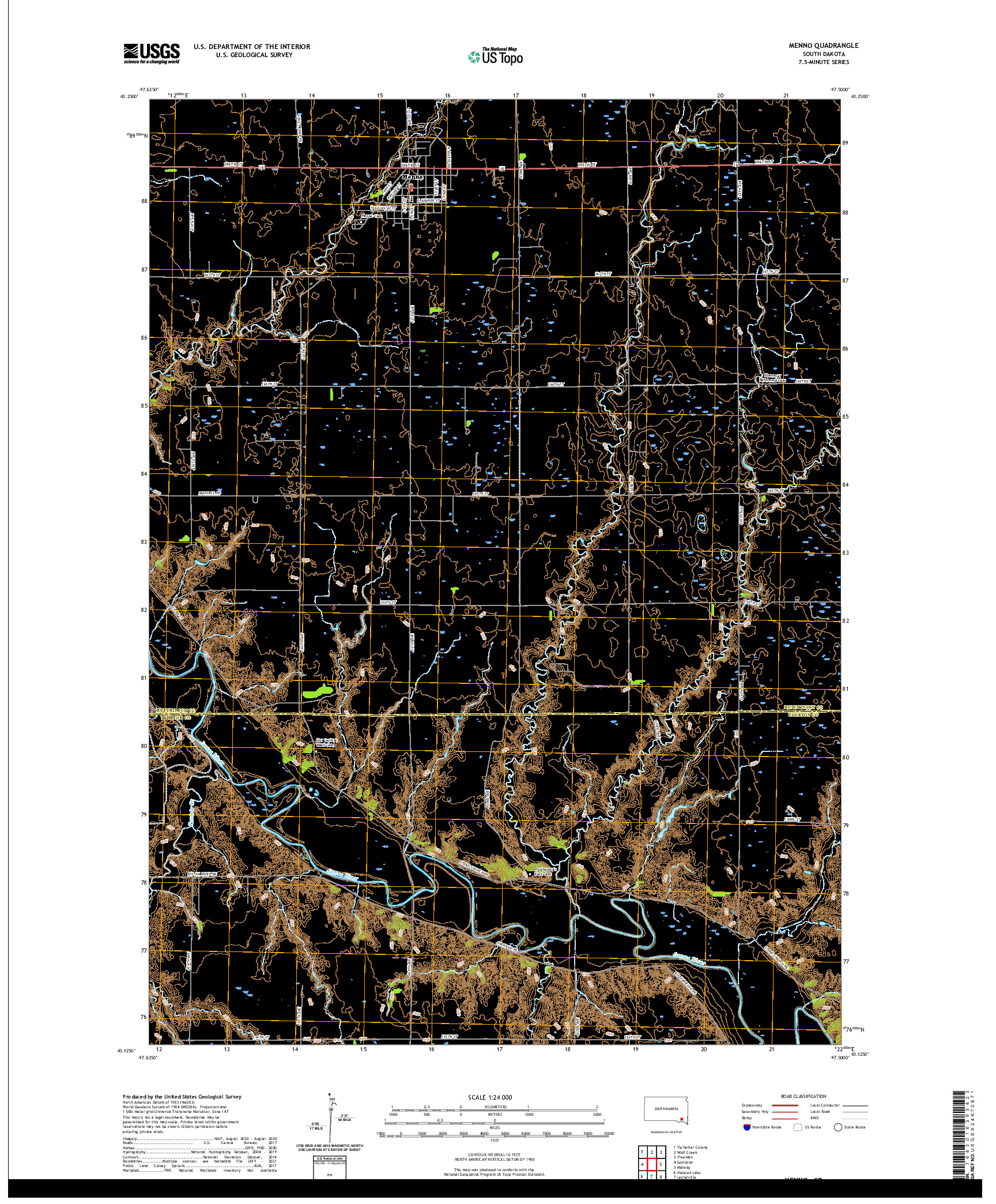 USGS US TOPO 7.5-MINUTE MAP FOR MENNO, SD 2021