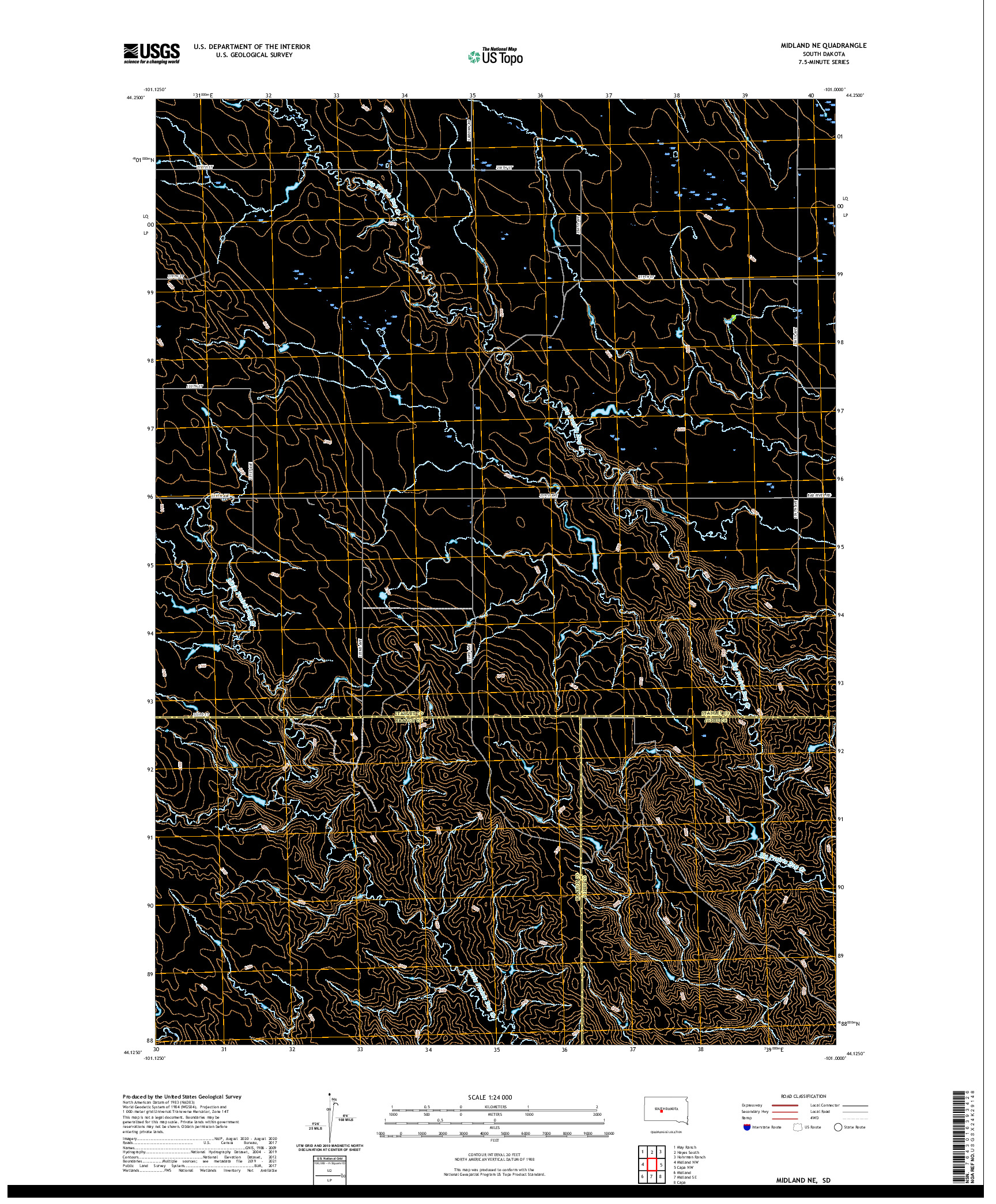 USGS US TOPO 7.5-MINUTE MAP FOR MIDLAND NE, SD 2021