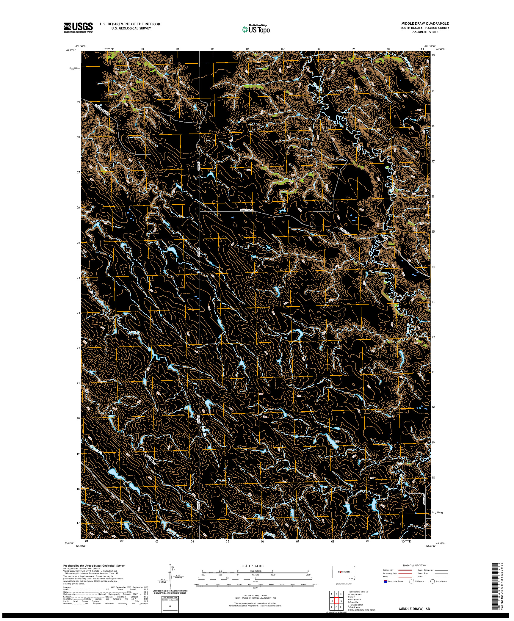 USGS US TOPO 7.5-MINUTE MAP FOR MIDDLE DRAW, SD 2021
