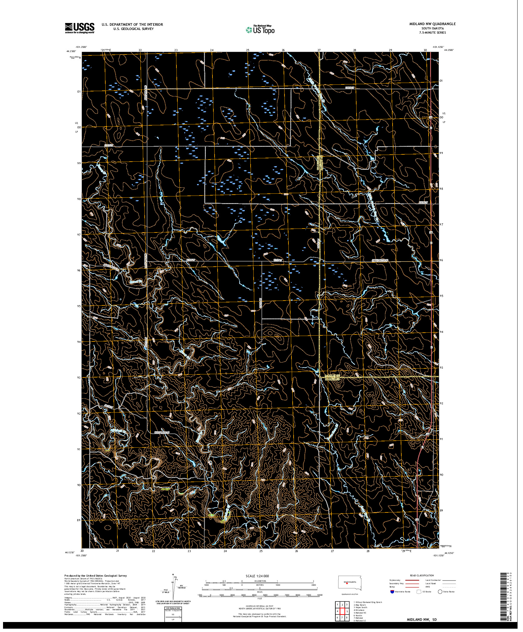 USGS US TOPO 7.5-MINUTE MAP FOR MIDLAND NW, SD 2021