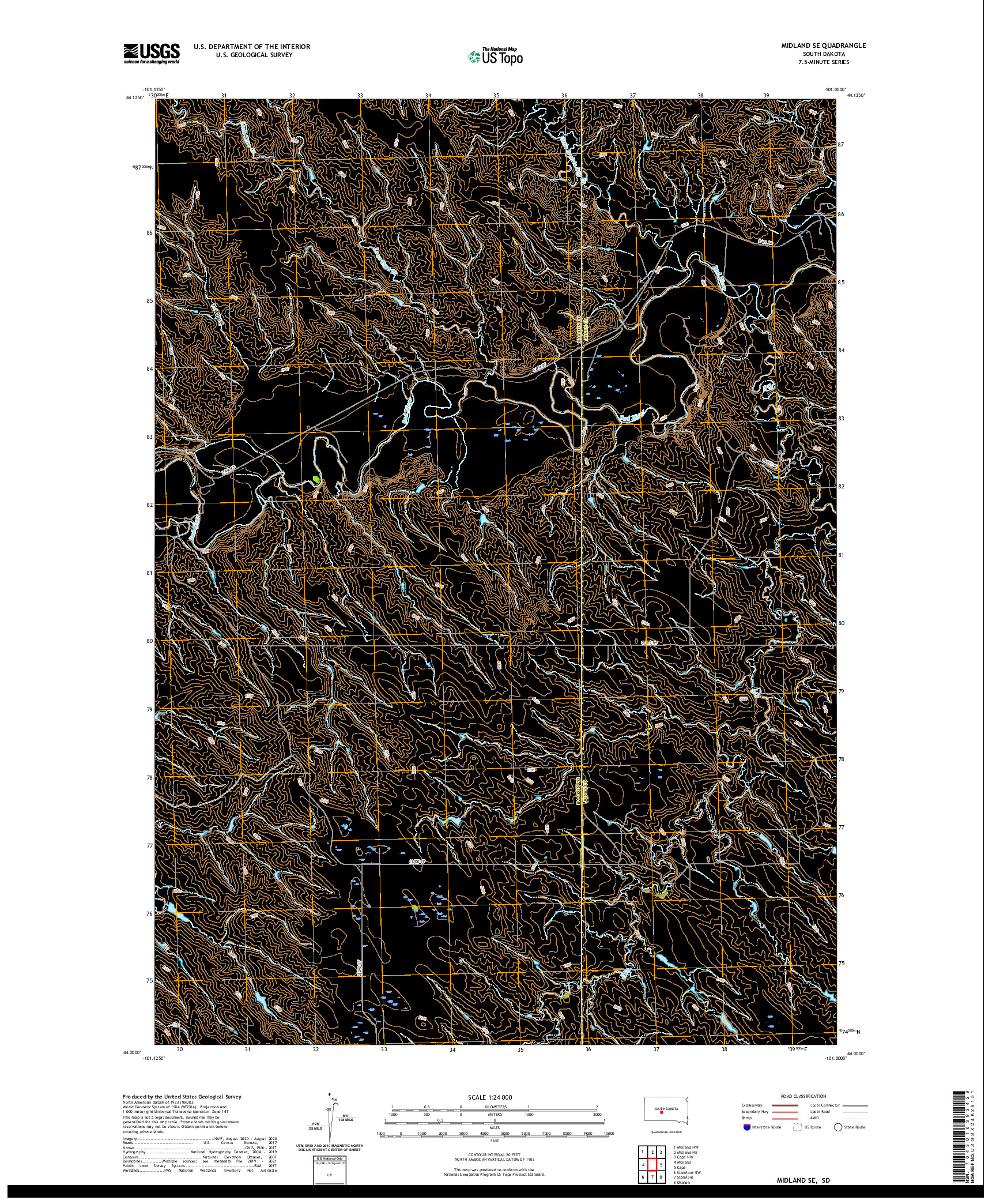 USGS US TOPO 7.5-MINUTE MAP FOR MIDLAND SE, SD 2021