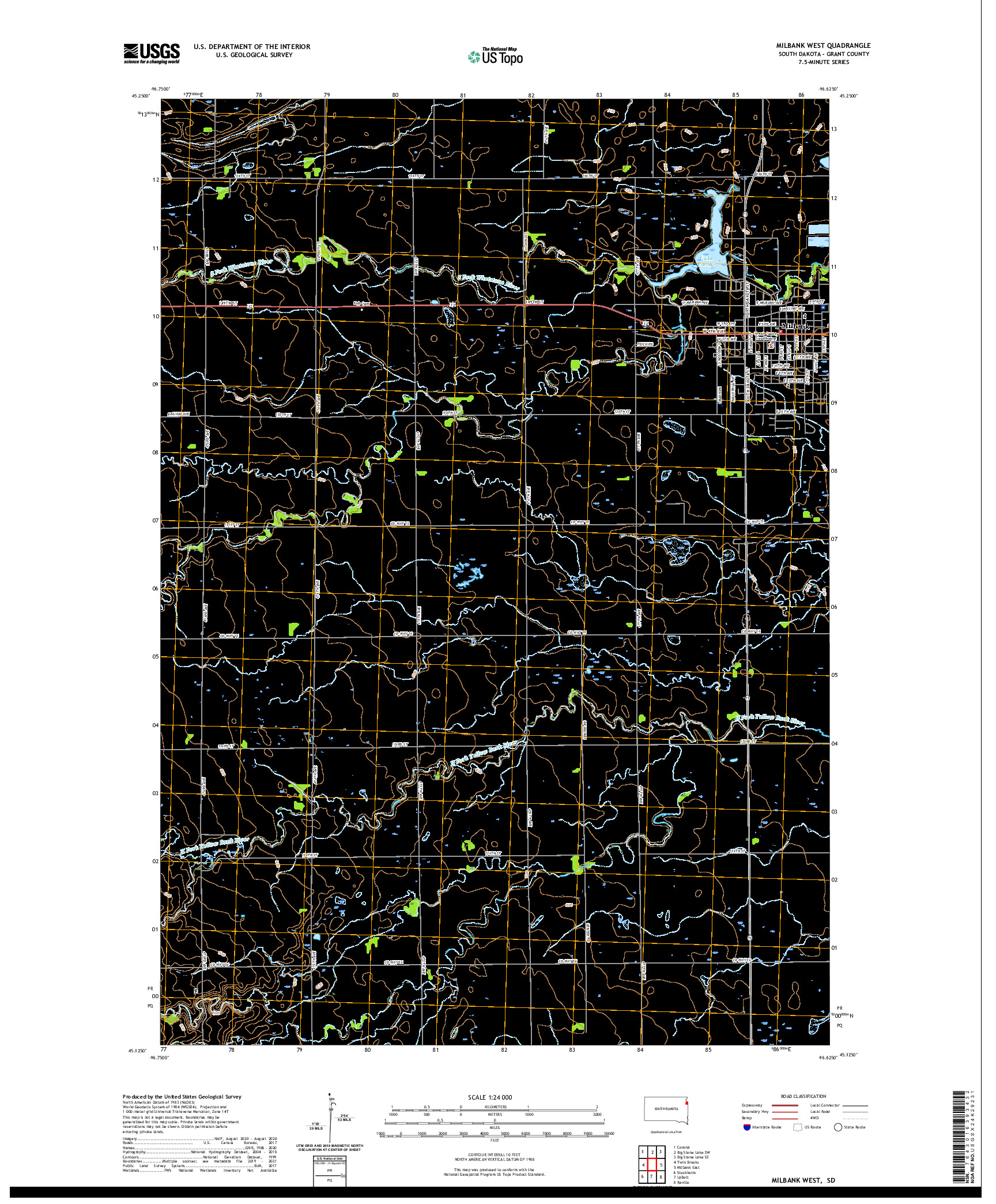 USGS US TOPO 7.5-MINUTE MAP FOR MILBANK WEST, SD 2021