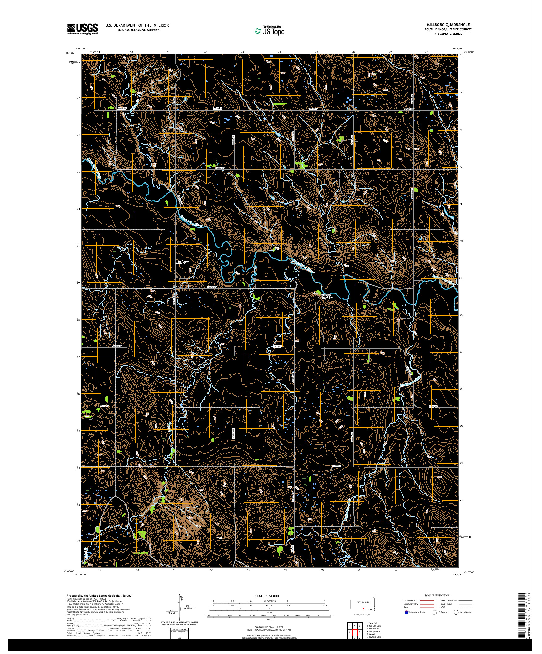 USGS US TOPO 7.5-MINUTE MAP FOR MILLBORO, SD 2021