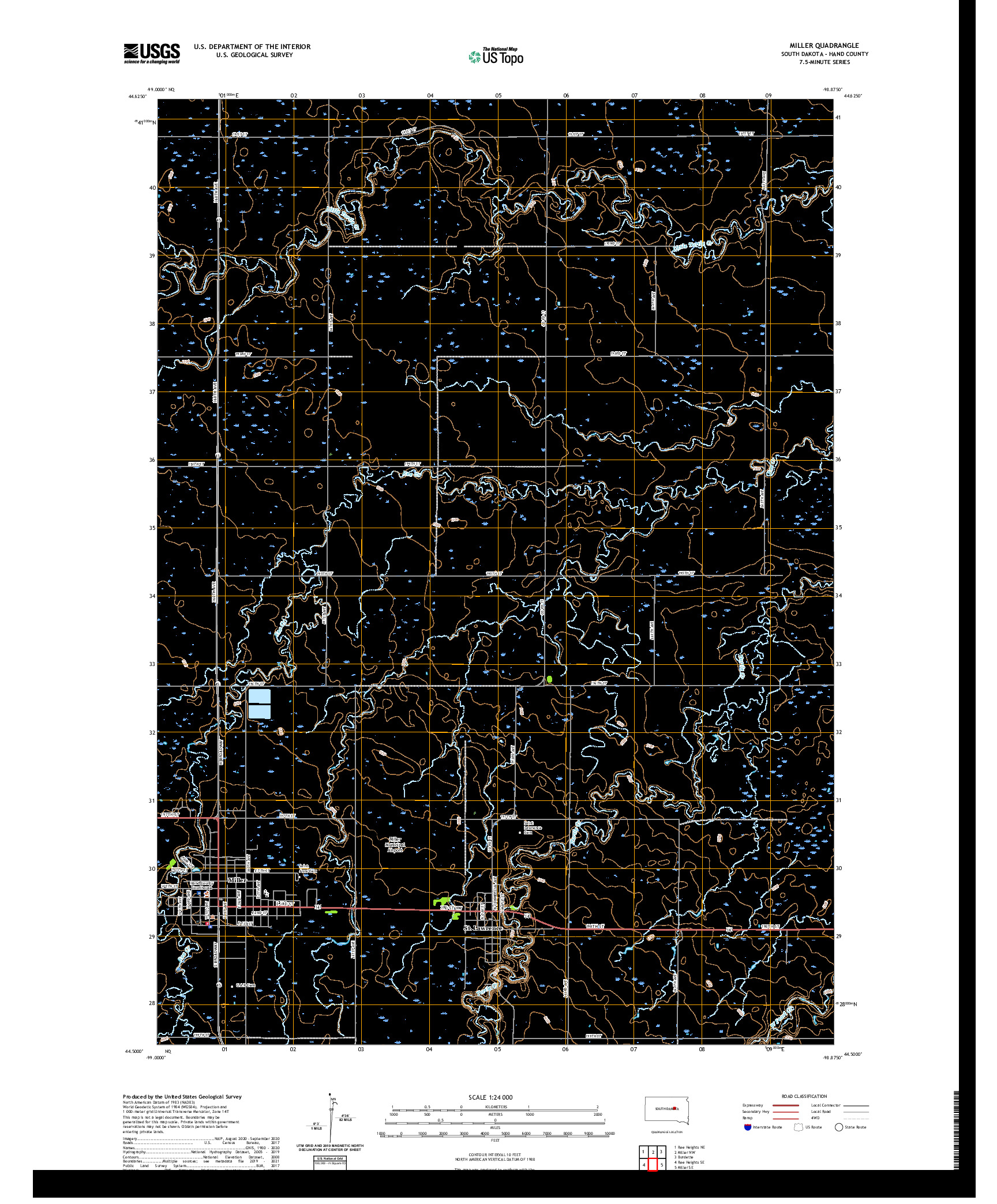 USGS US TOPO 7.5-MINUTE MAP FOR MILLER, SD 2021