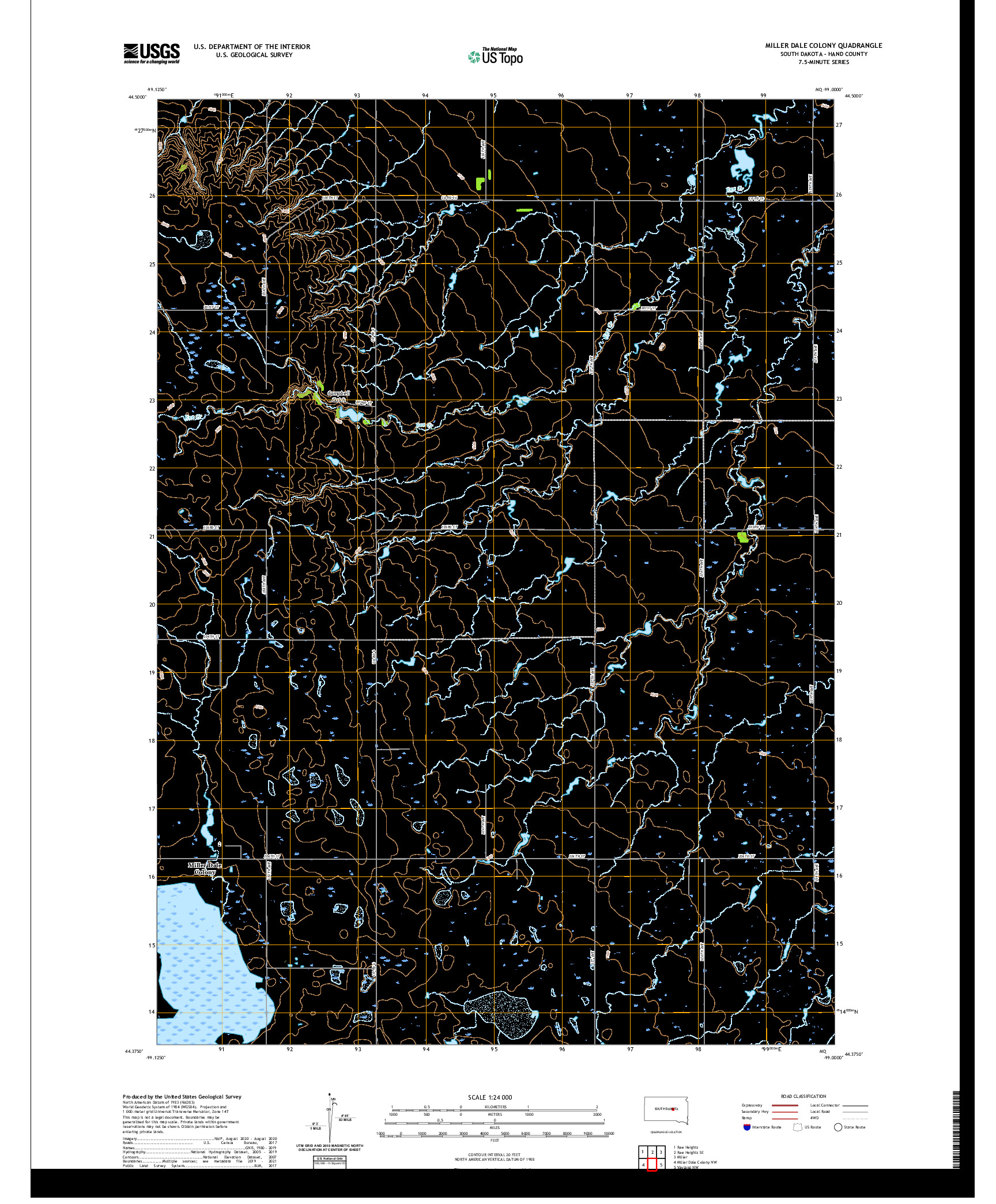 USGS US TOPO 7.5-MINUTE MAP FOR MILLER DALE COLONY, SD 2021