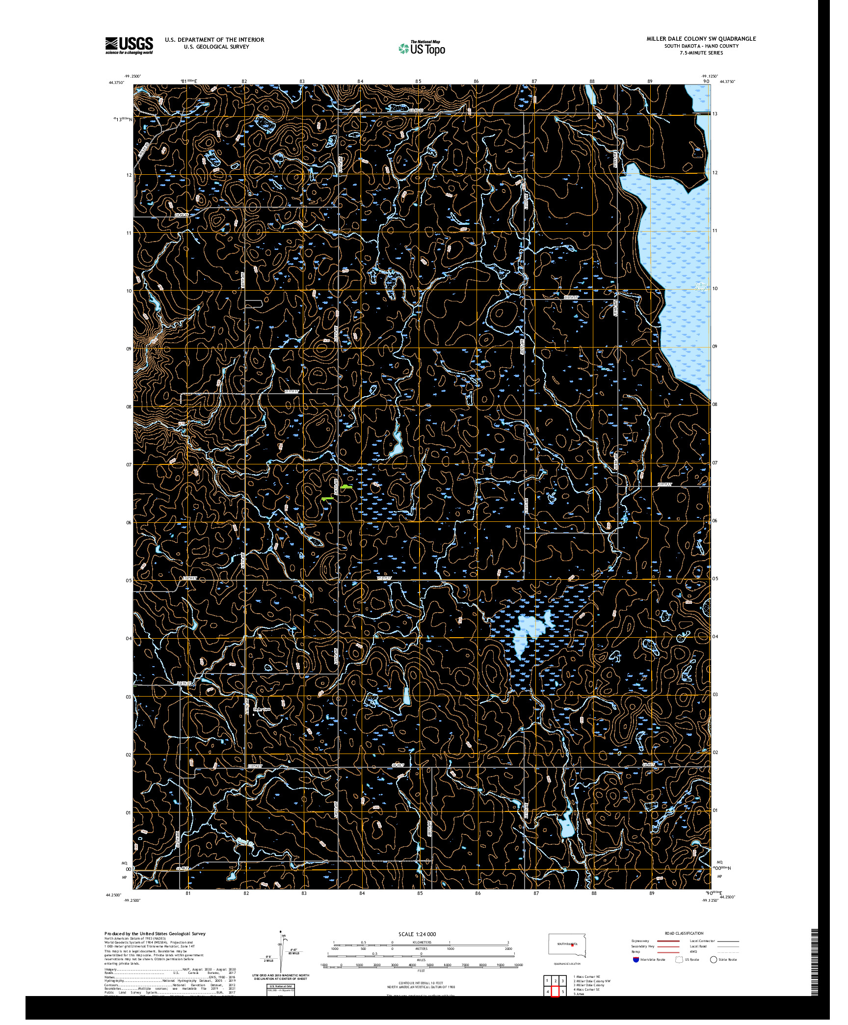 USGS US TOPO 7.5-MINUTE MAP FOR MILLER DALE COLONY SW, SD 2021