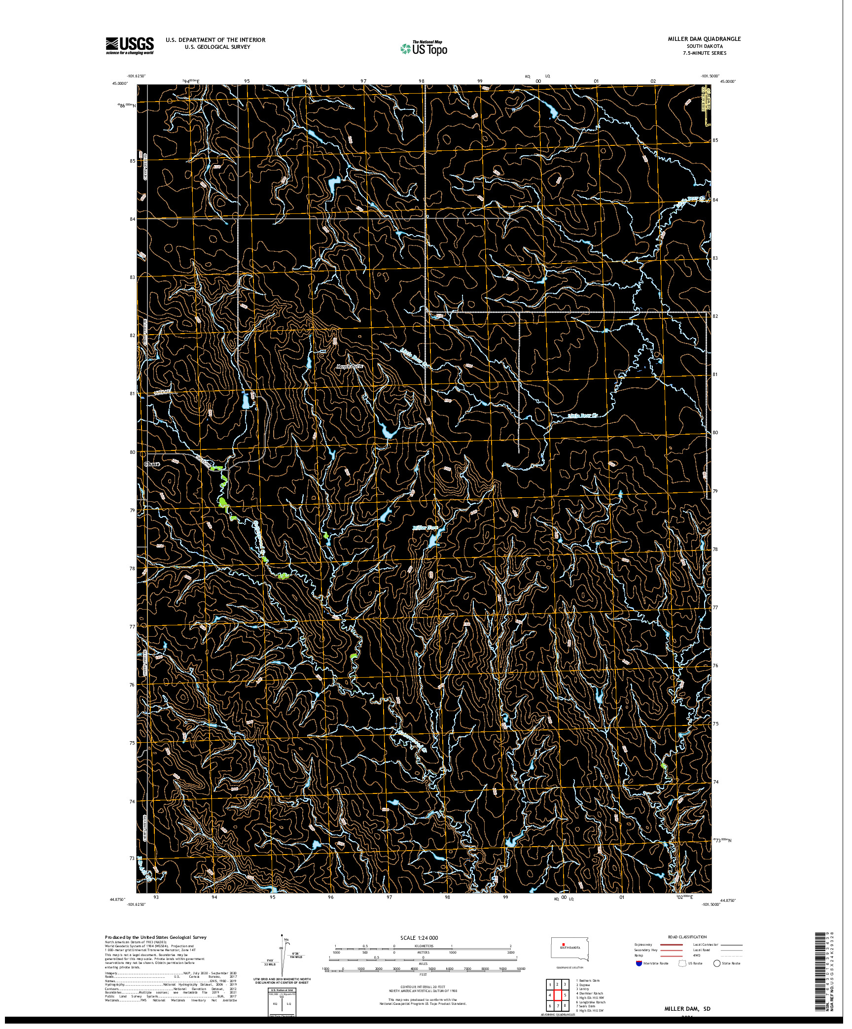 USGS US TOPO 7.5-MINUTE MAP FOR MILLER DAM, SD 2021