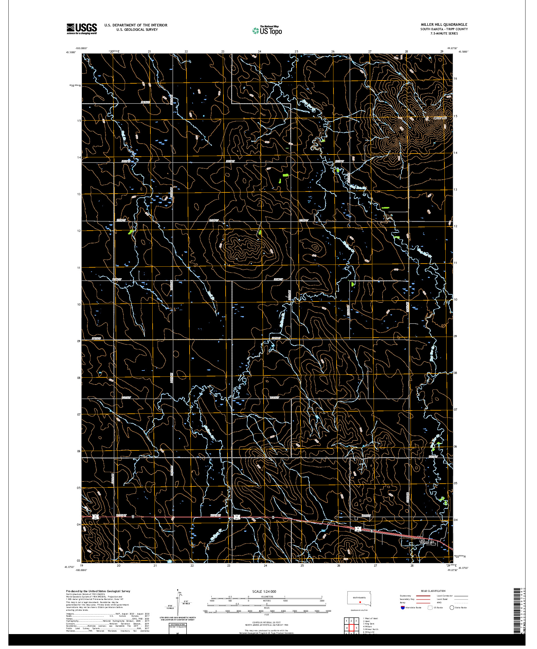 USGS US TOPO 7.5-MINUTE MAP FOR MILLER HILL, SD 2021
